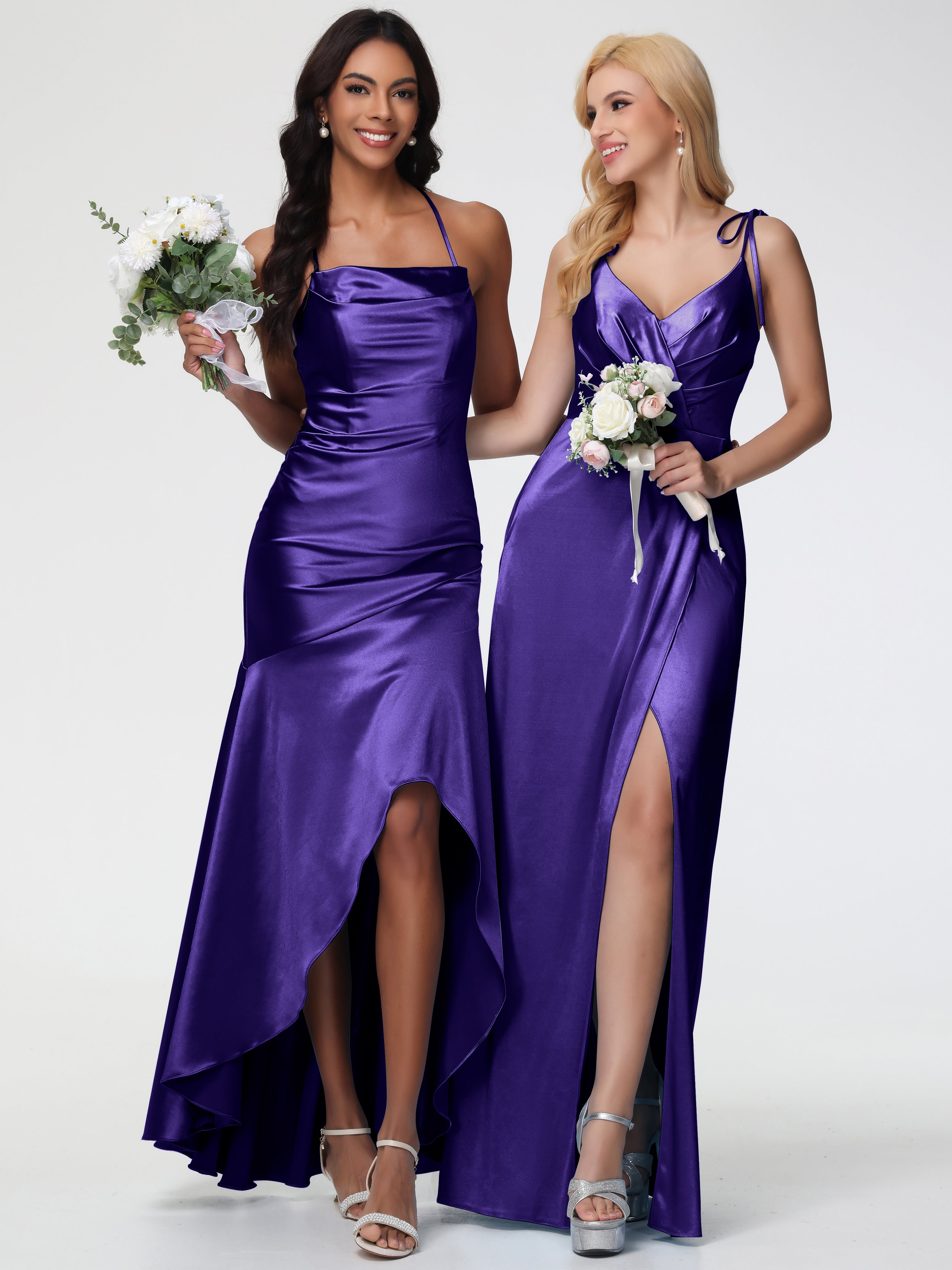 Robes De Demoiselle D'Honneur En Régence Col Bénitier Satin Extensible Robe Fourreau Demoiselle D'Honneur Asymétrique