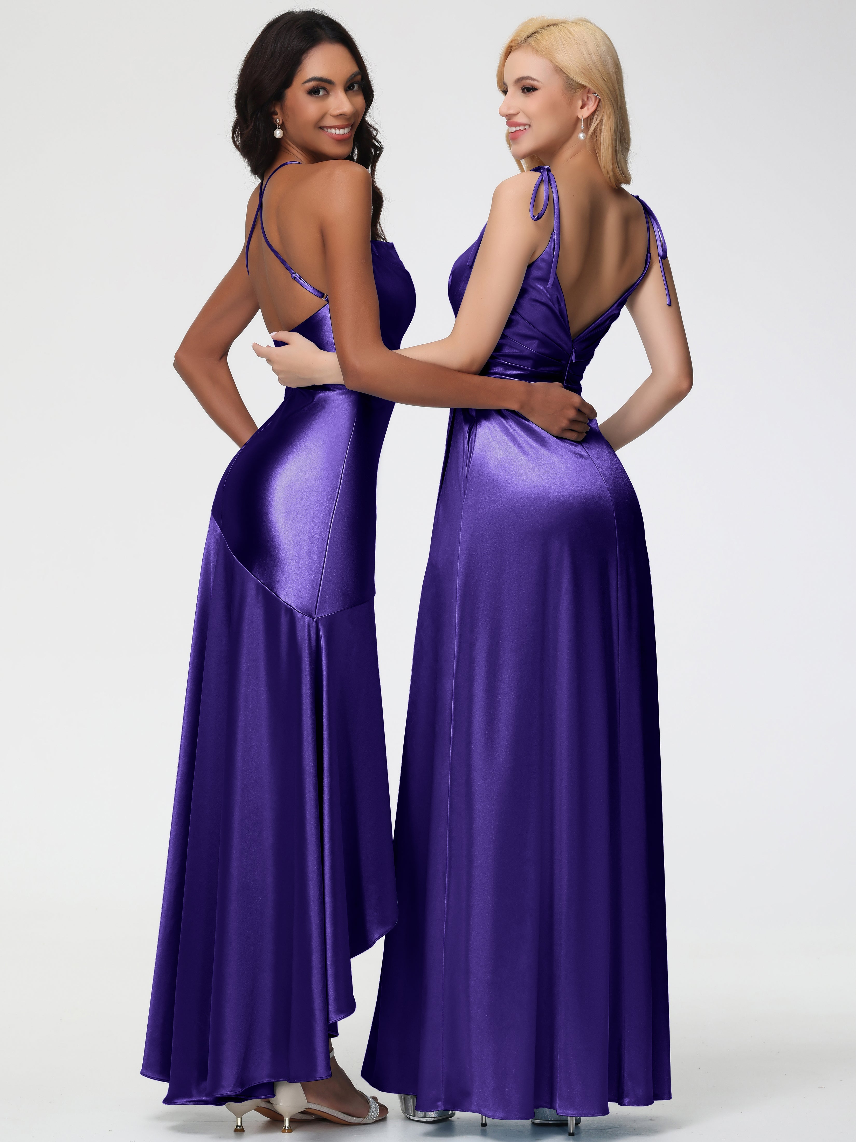 Robes De Demoiselle D'Honneur En Régence Col Bénitier Satin Extensible Robe Fourreau Demoiselle D'Honneur Asymétrique