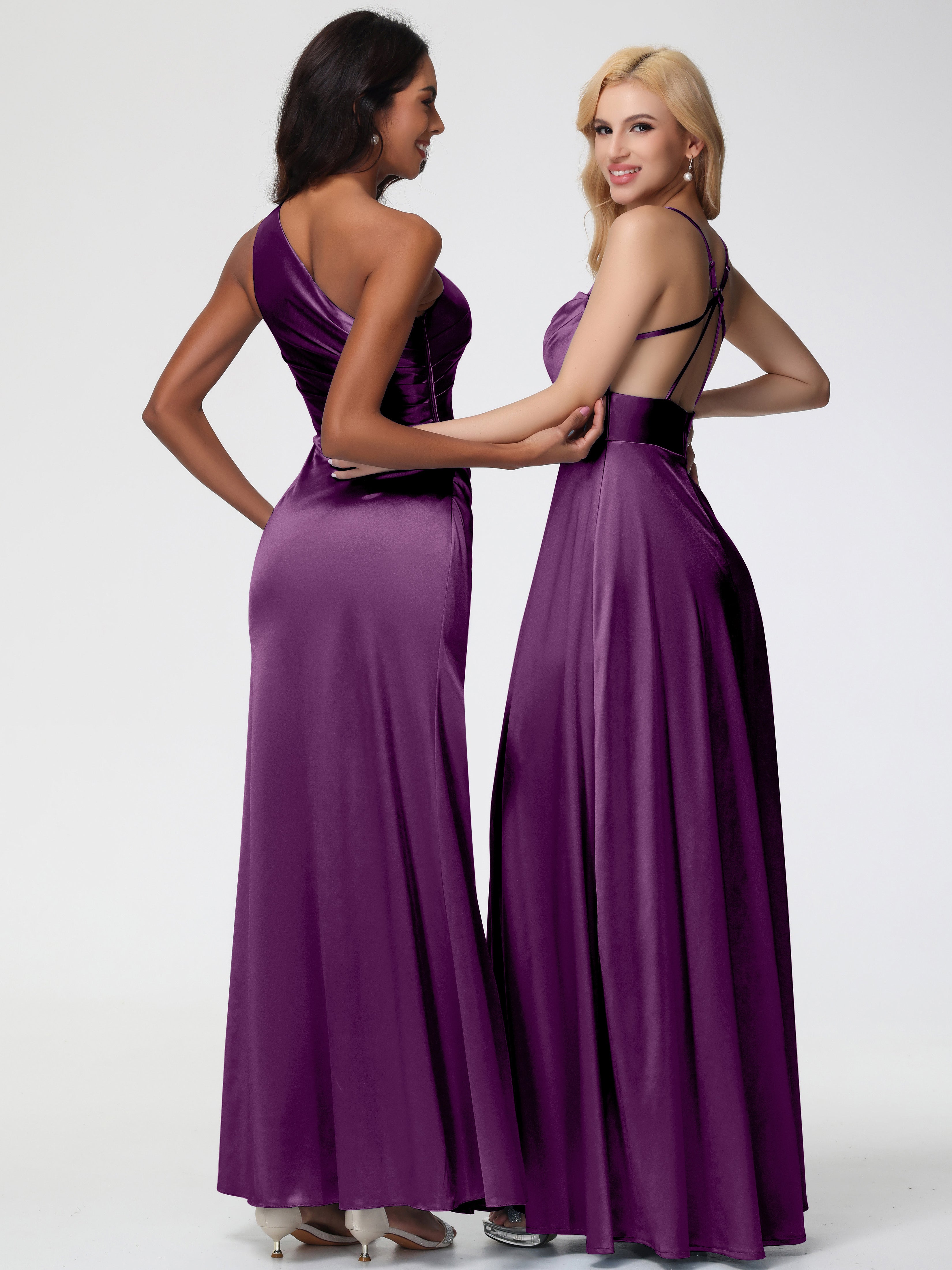 Robes De Demoiselle D'Honneur Raisin Col Bénitier Trapèze Satin Extensible Fendue Robe De Demoiselle D'Honneur