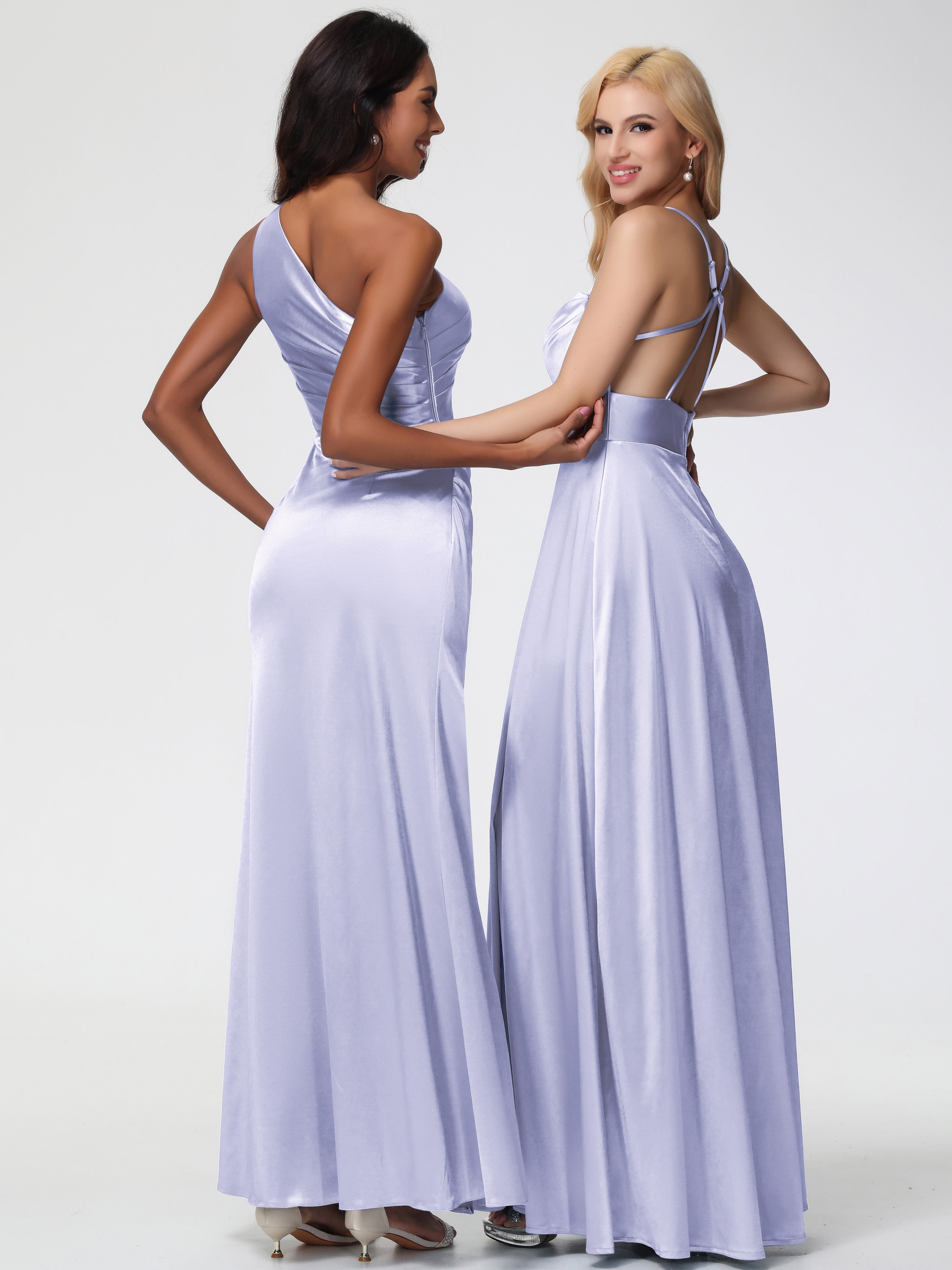 Robe De Demoiselle D'Honneur Lavande Col Bénitier Trapèze Satin Extensible Fendue Robe De Demoiselle D'Honneur