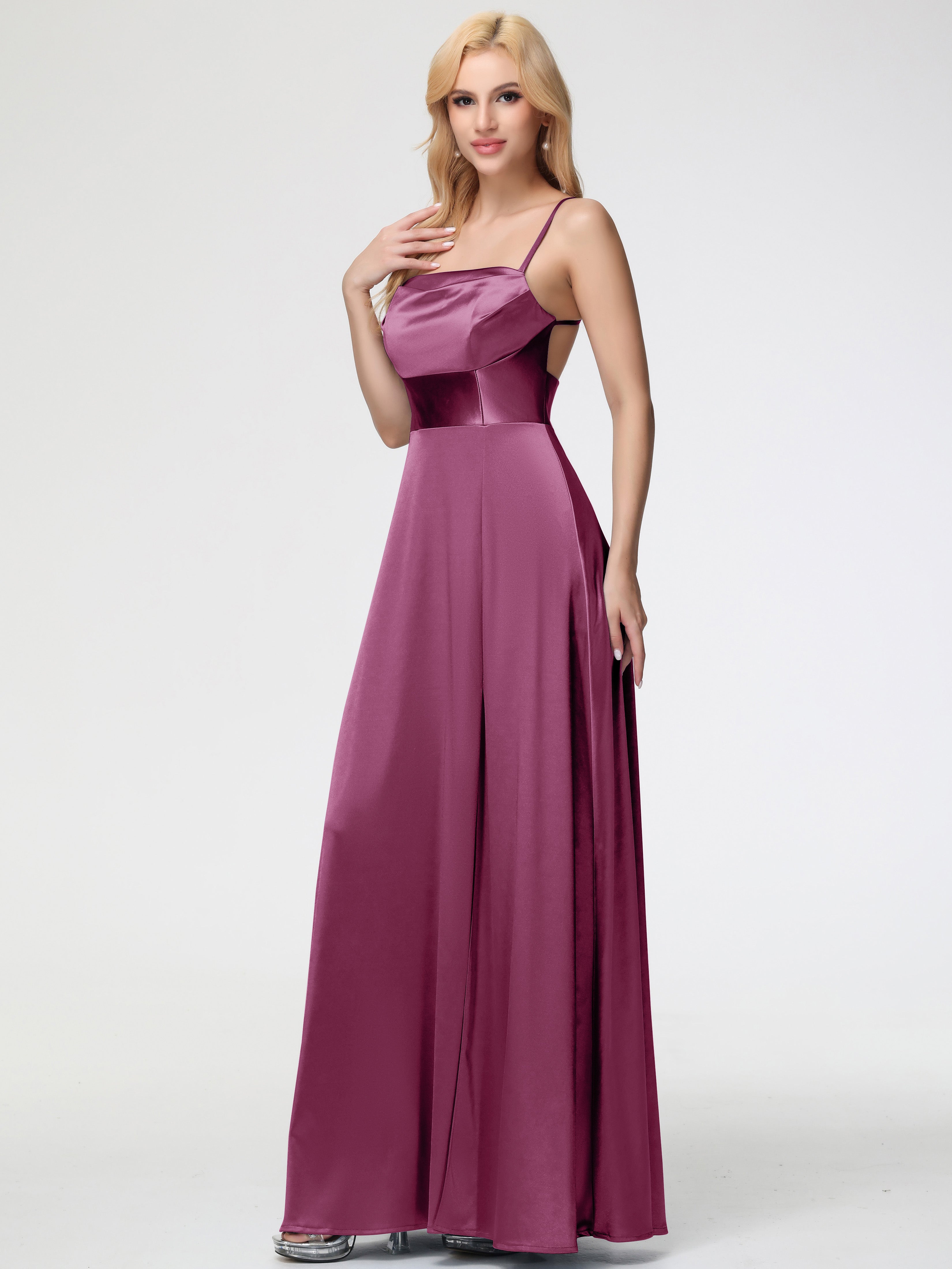 Robes De Demoiselle D'Honneur Mure Col Bénitier Trapèze Satin Extensible Fendue Robe De Demoiselle D'Honneur