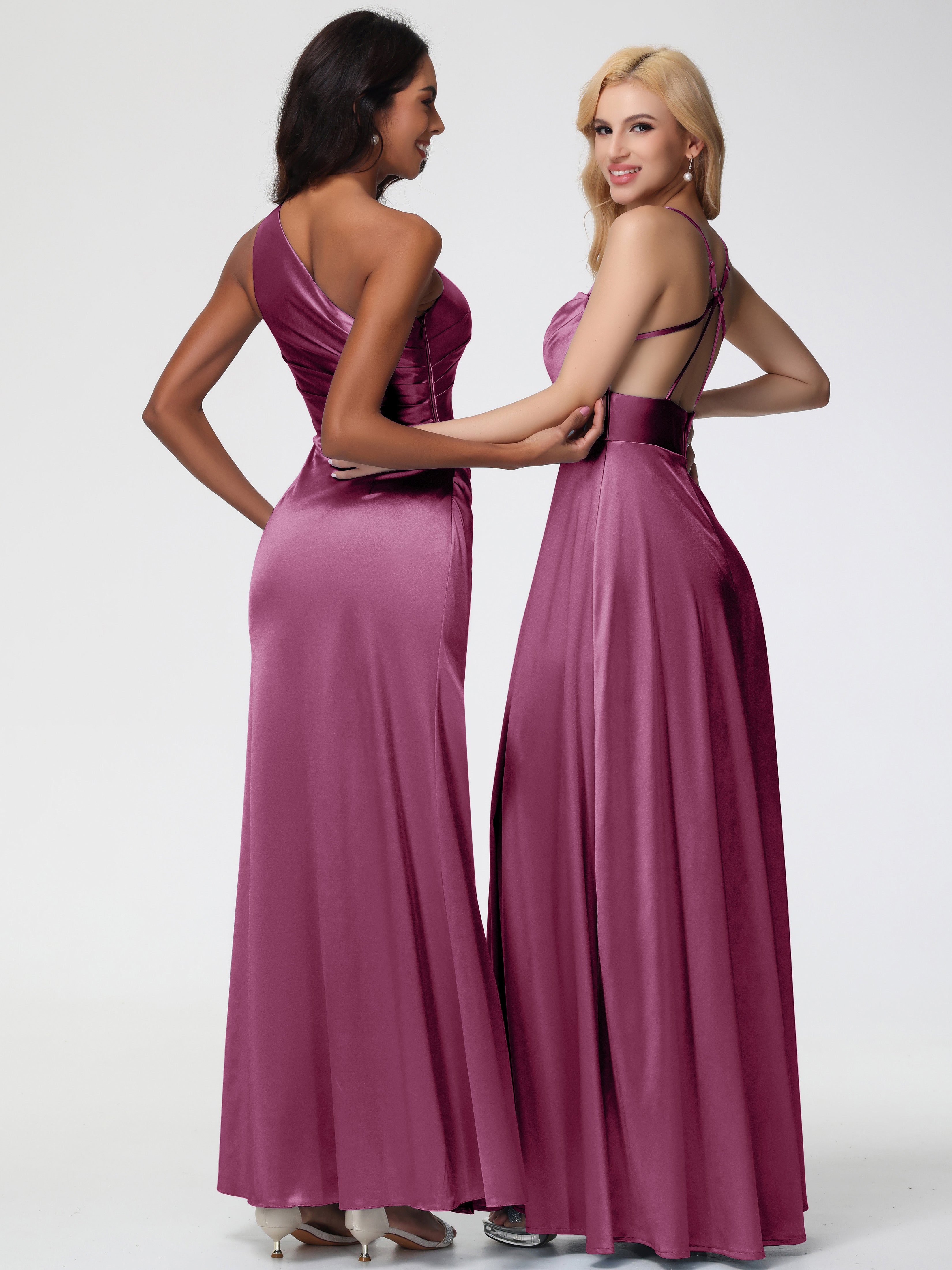 Robes De Demoiselle D'Honneur Mure Col Bénitier Trapèze Satin Extensible Fendue Robe De Demoiselle D'Honneur