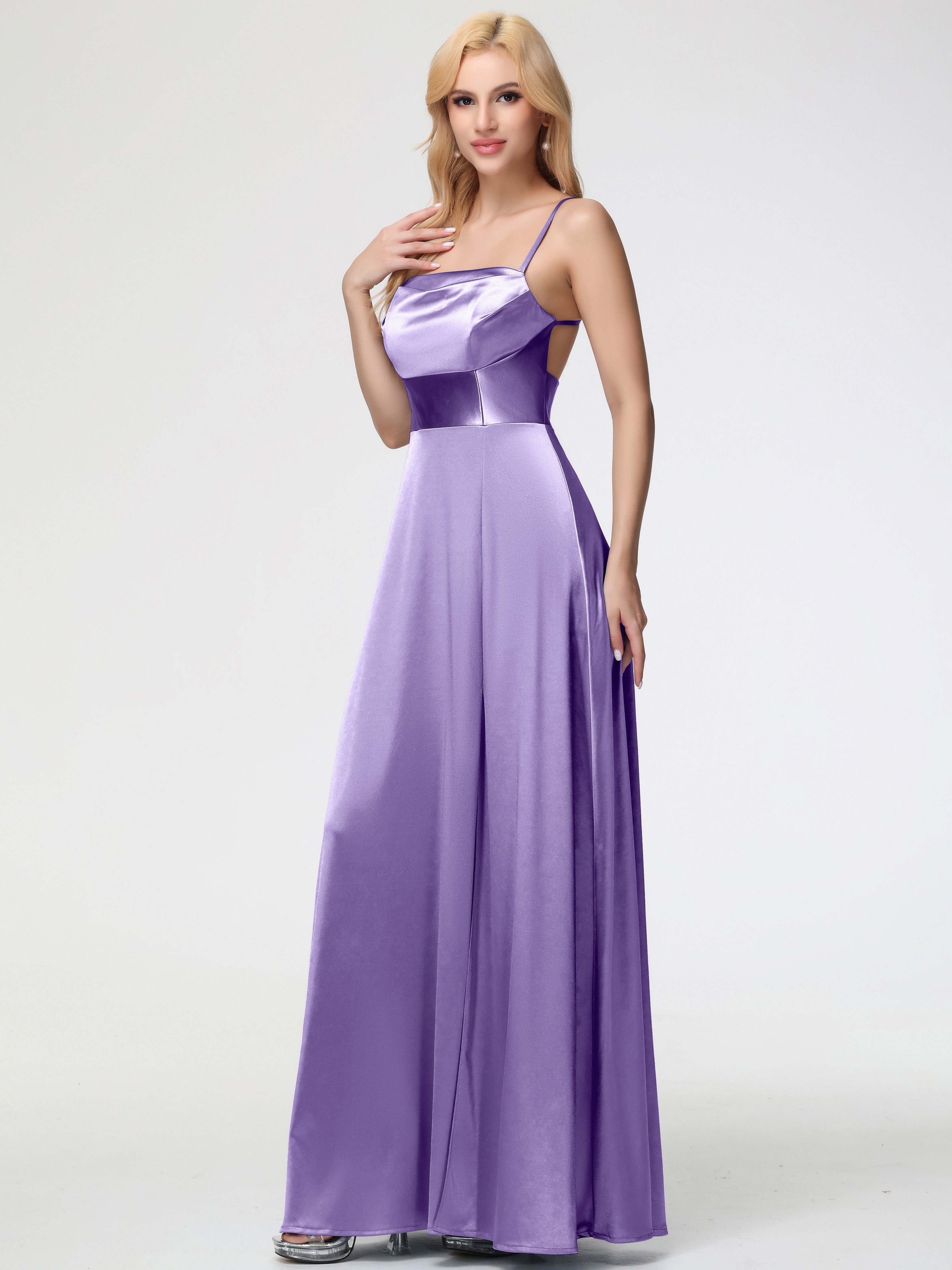 Robes De Demoiselle D'Honneur Tahiti Col Bénitier Trapèze Satin Extensible Fendue Robe De Demoiselle D'Honneur