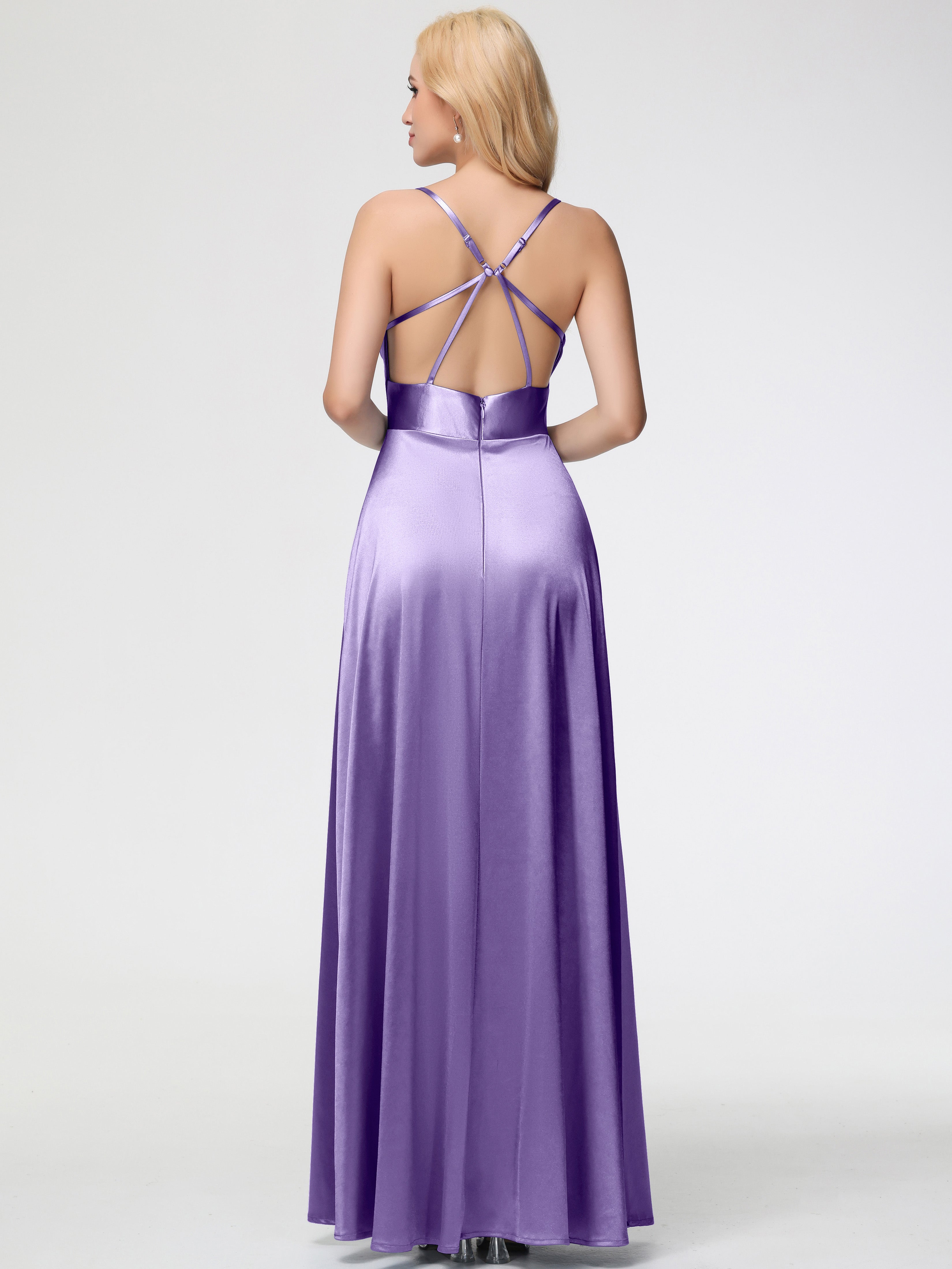 Robes De Demoiselle D'Honneur Tahiti Col Bénitier Trapèze Satin Extensible Fendue Robe De Demoiselle D'Honneur