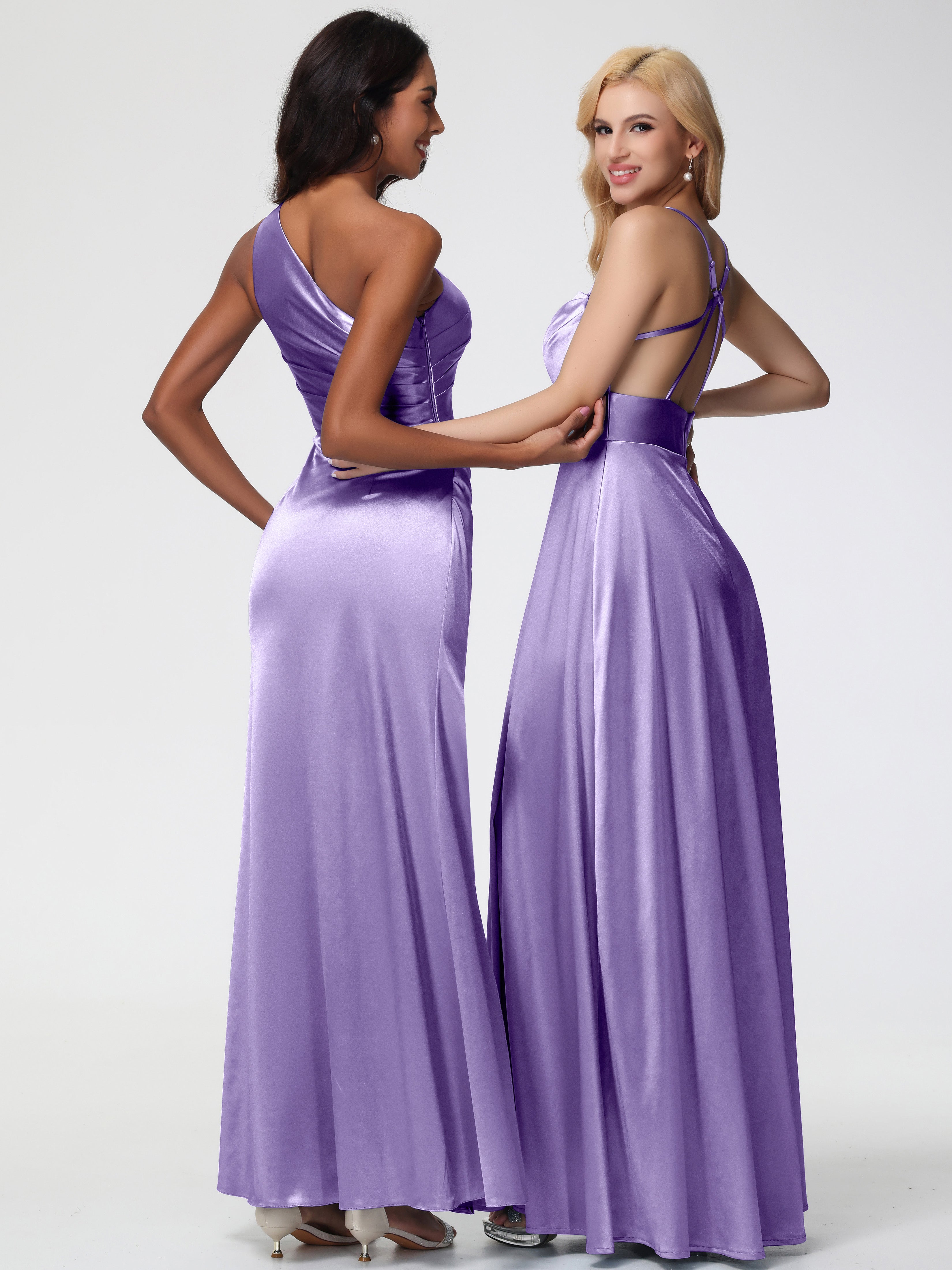 Robes De Demoiselle D'Honneur Tahiti Col Bénitier Trapèze Satin Extensible Fendue Robe De Demoiselle D'Honneur