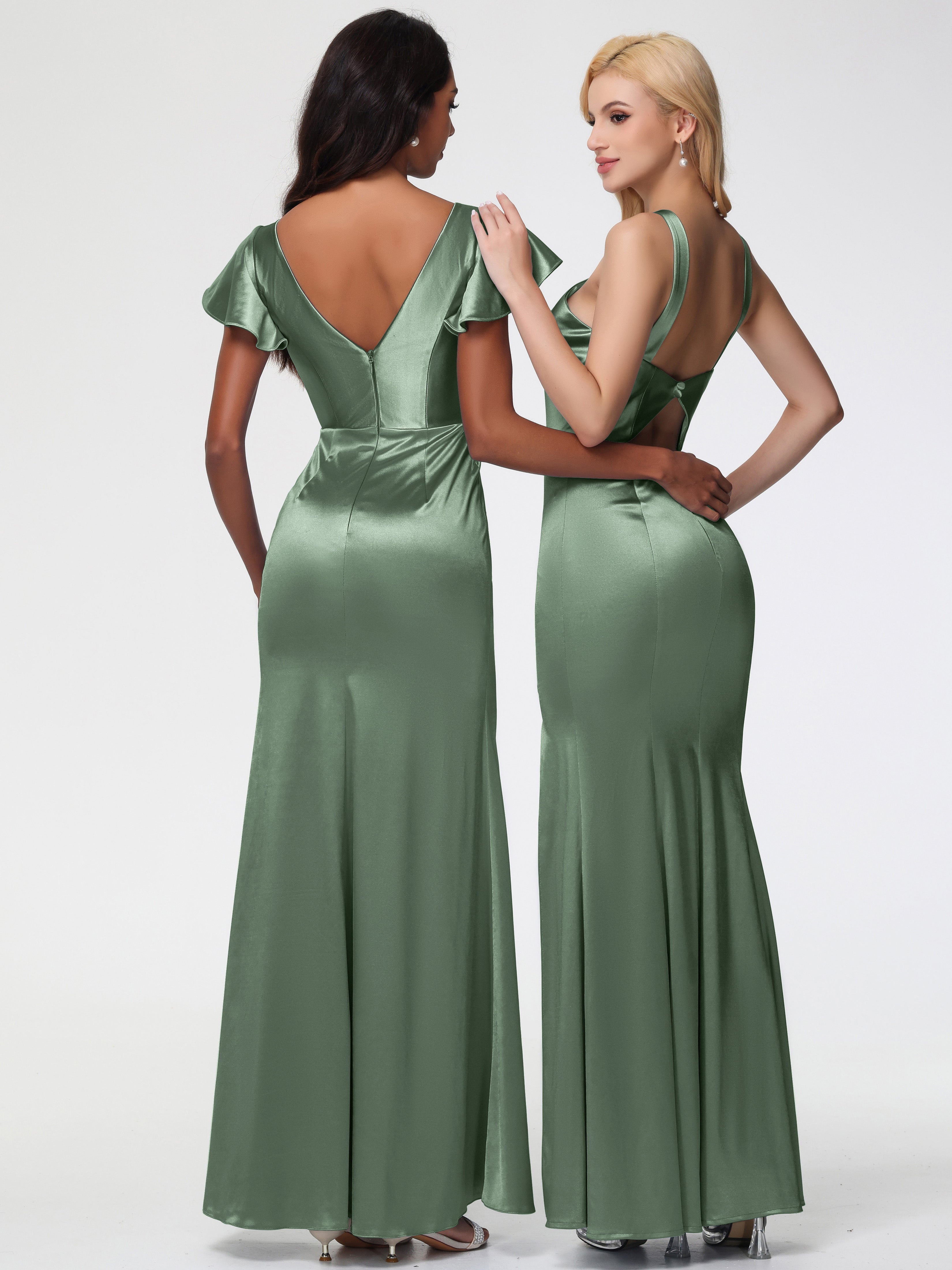 Toutes Les Robes De Demoiselle D'Honneur De Sauge Poussiéreuse Licou Satin Extensible Fendue Robe De Demoiselle D'Honneur