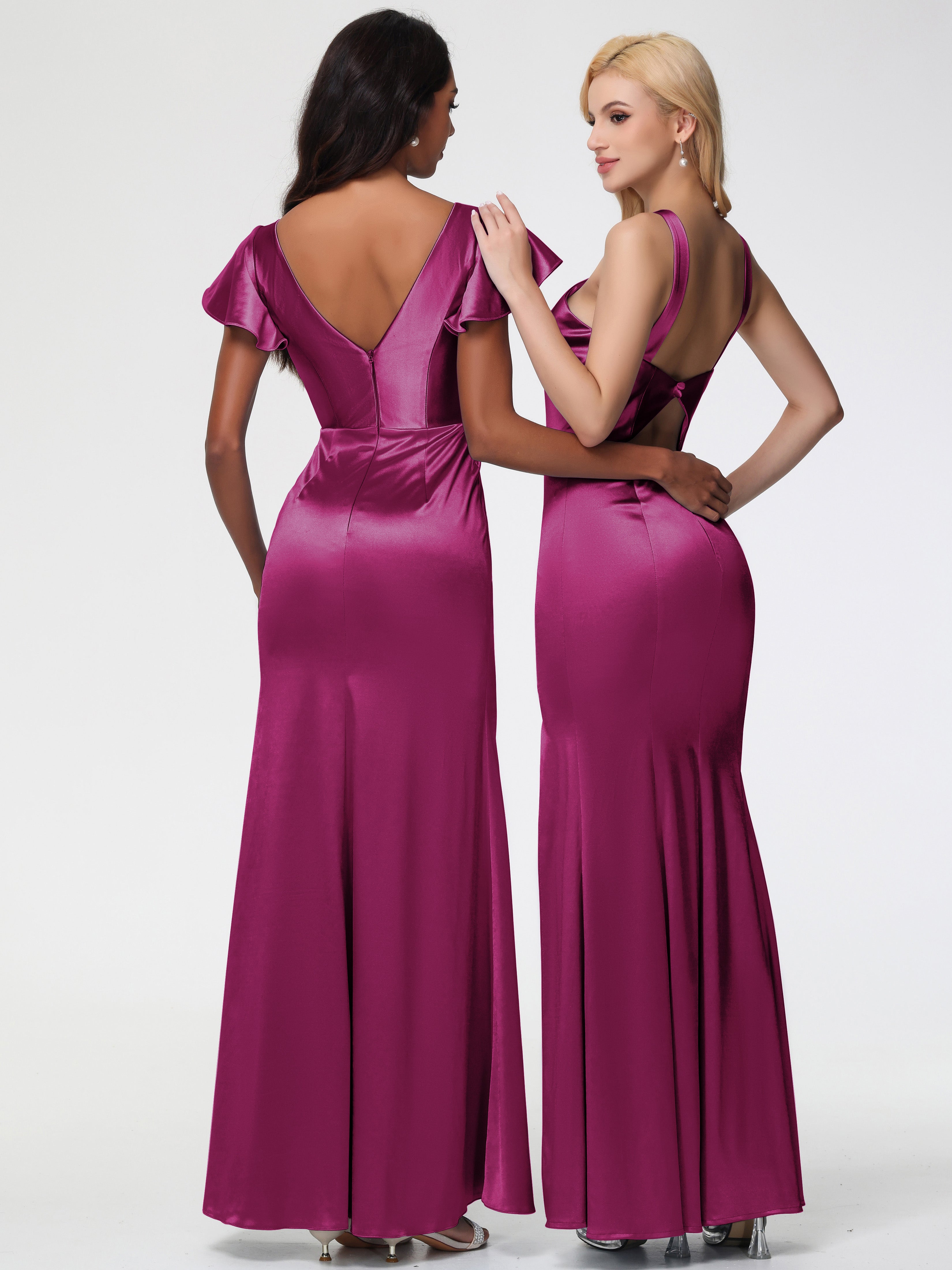 Robe Rose Fuchsia Demoiselle D Honneur Licou Satin Extensible Fendue Robe De Demoiselle D'Honneur