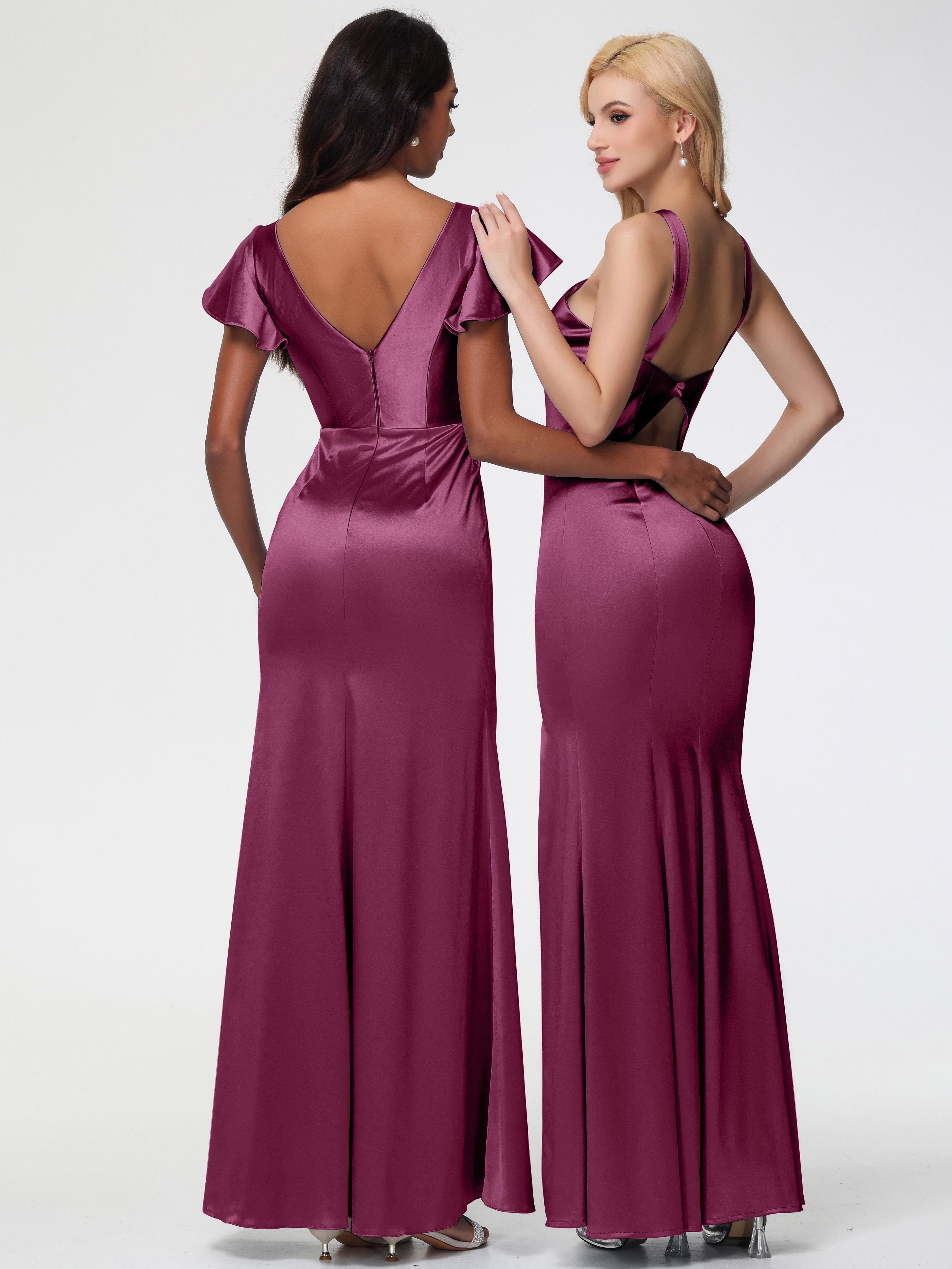 Robes De Demoiselle D'Honneur Mure Licou Satin Extensible Fendue Robe De Demoiselle D'Honneur