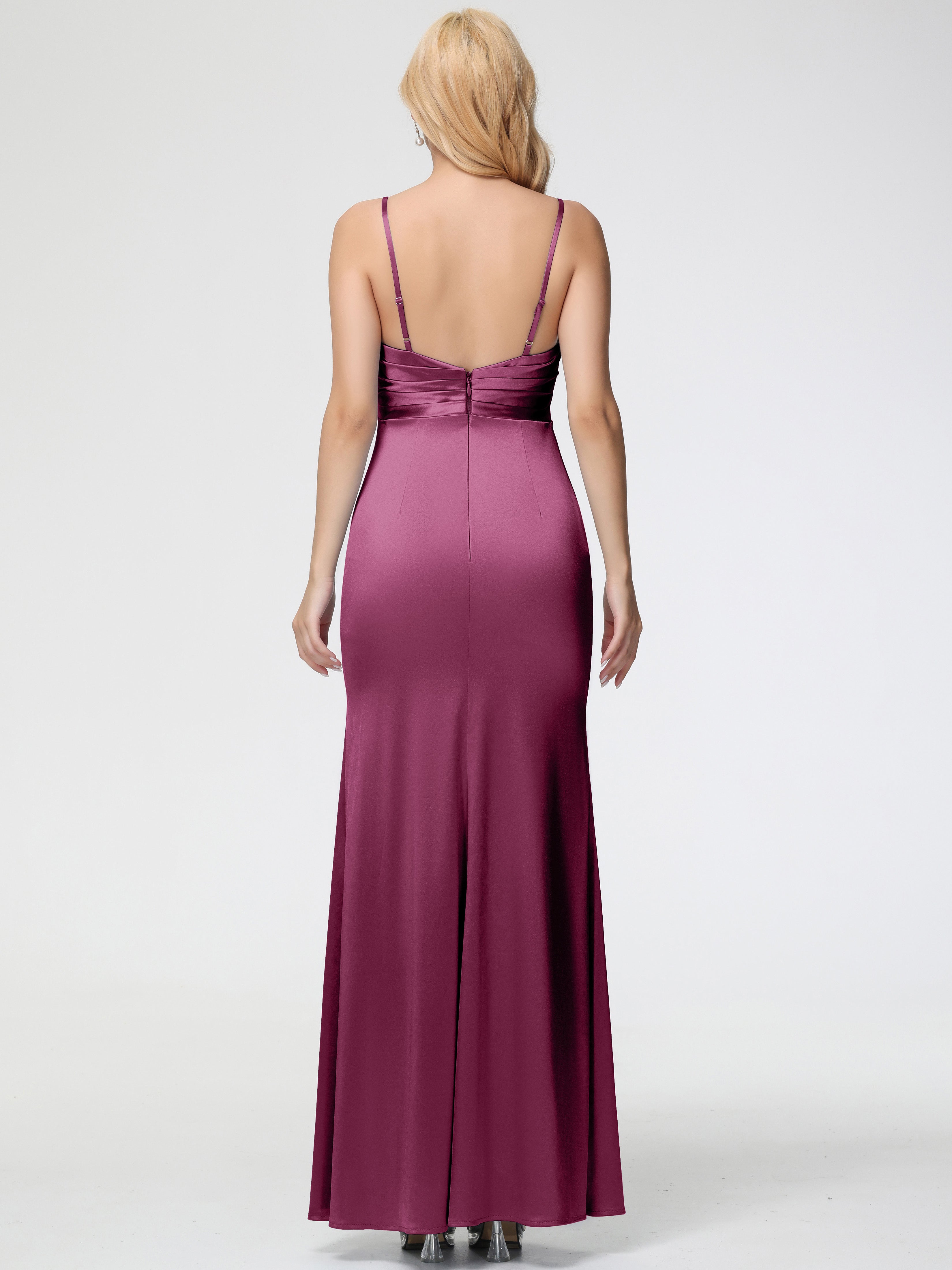 Robes De Demoiselle D'Honneur Mure Col V Satin Extensible Fendue Robe De Demoiselle D'Honneur