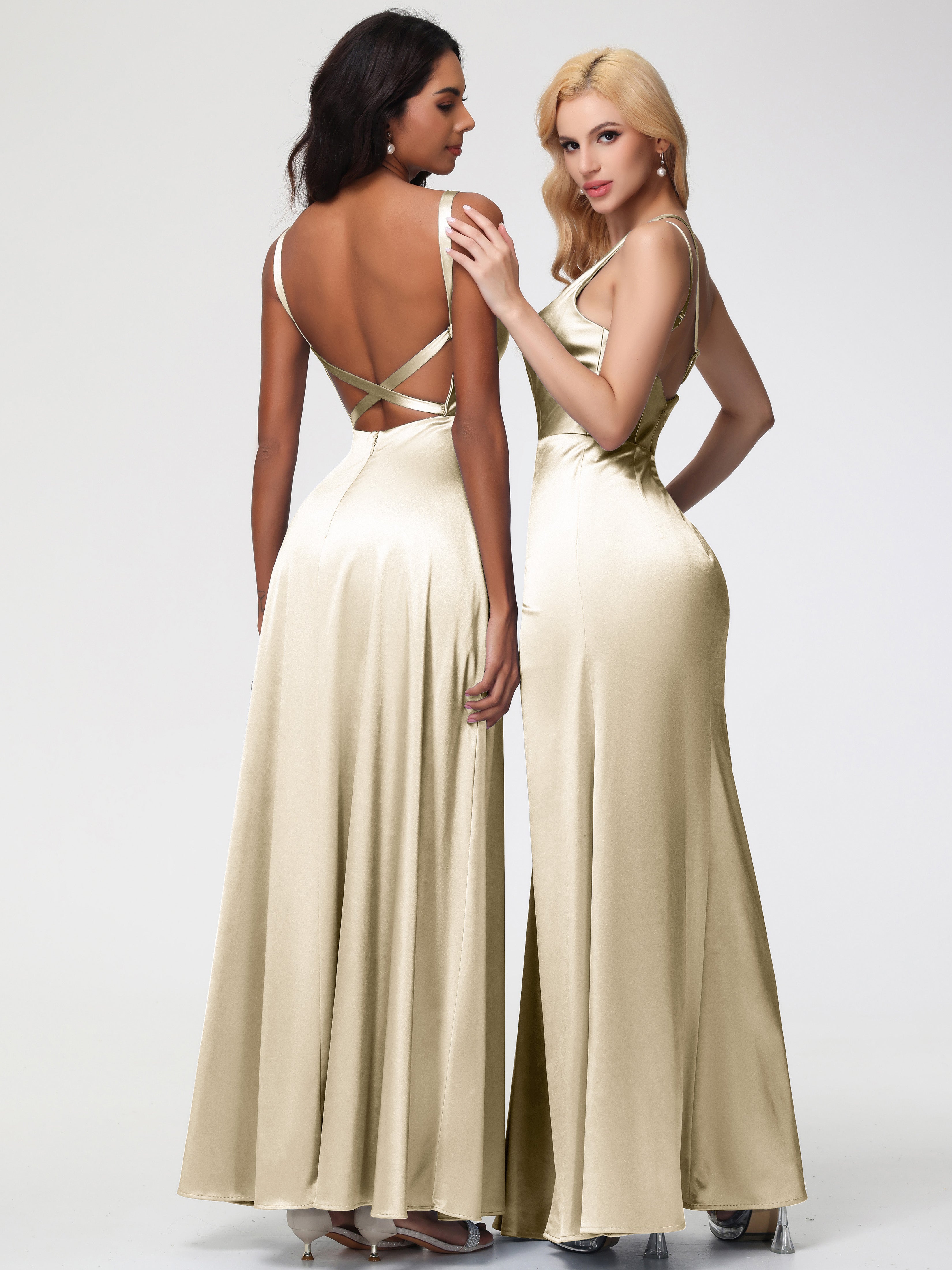 Robes De Demoiselle D Honneur Champagne Satin Extensible Seule-épaule Fourreau/Colonne Fendue Robe De Demoiselle D'Honneur