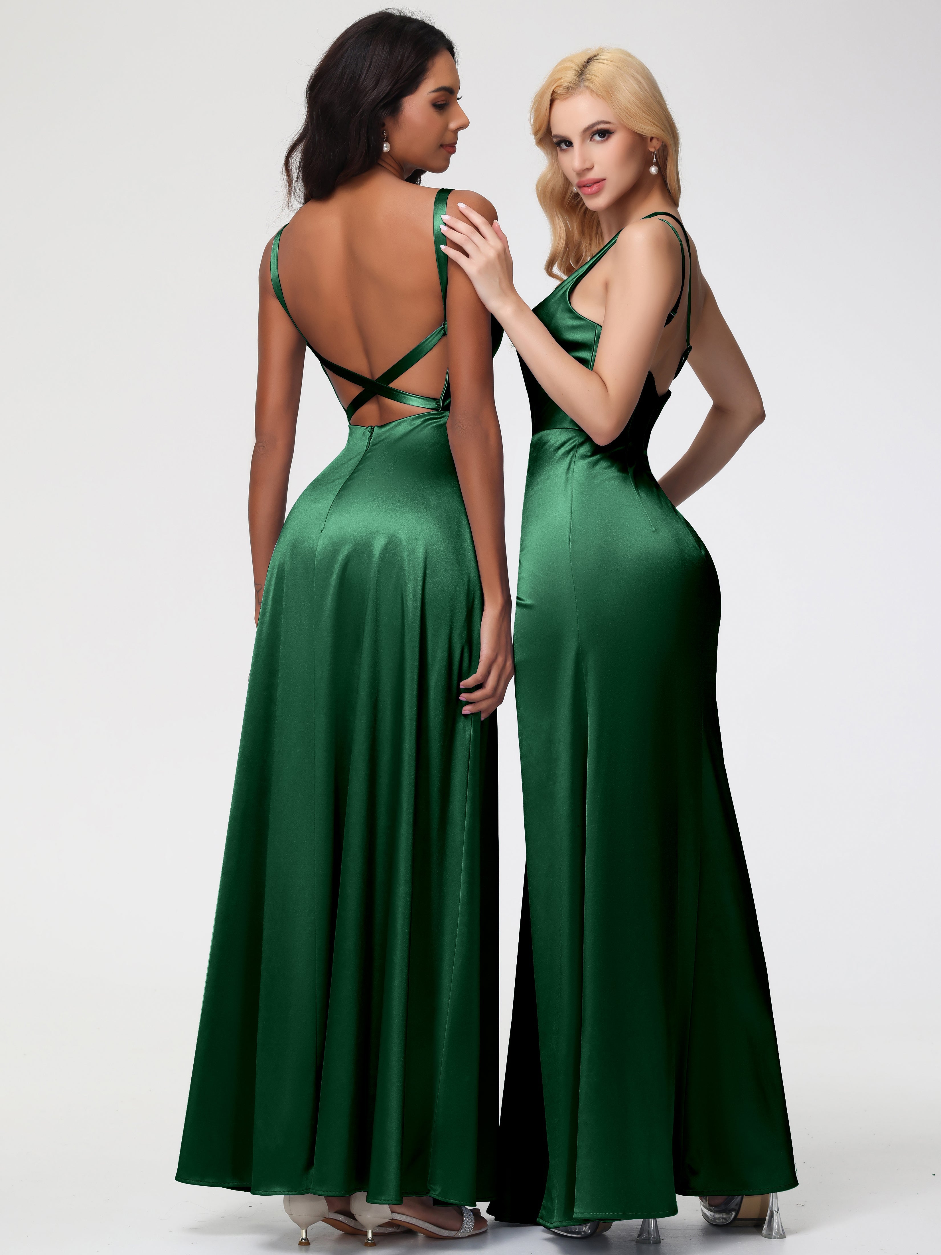 Robe Demoiselle D Honneur VERT FONCÉ Satin Extensible Seule-épaule Fourreau/Colonne Fendue