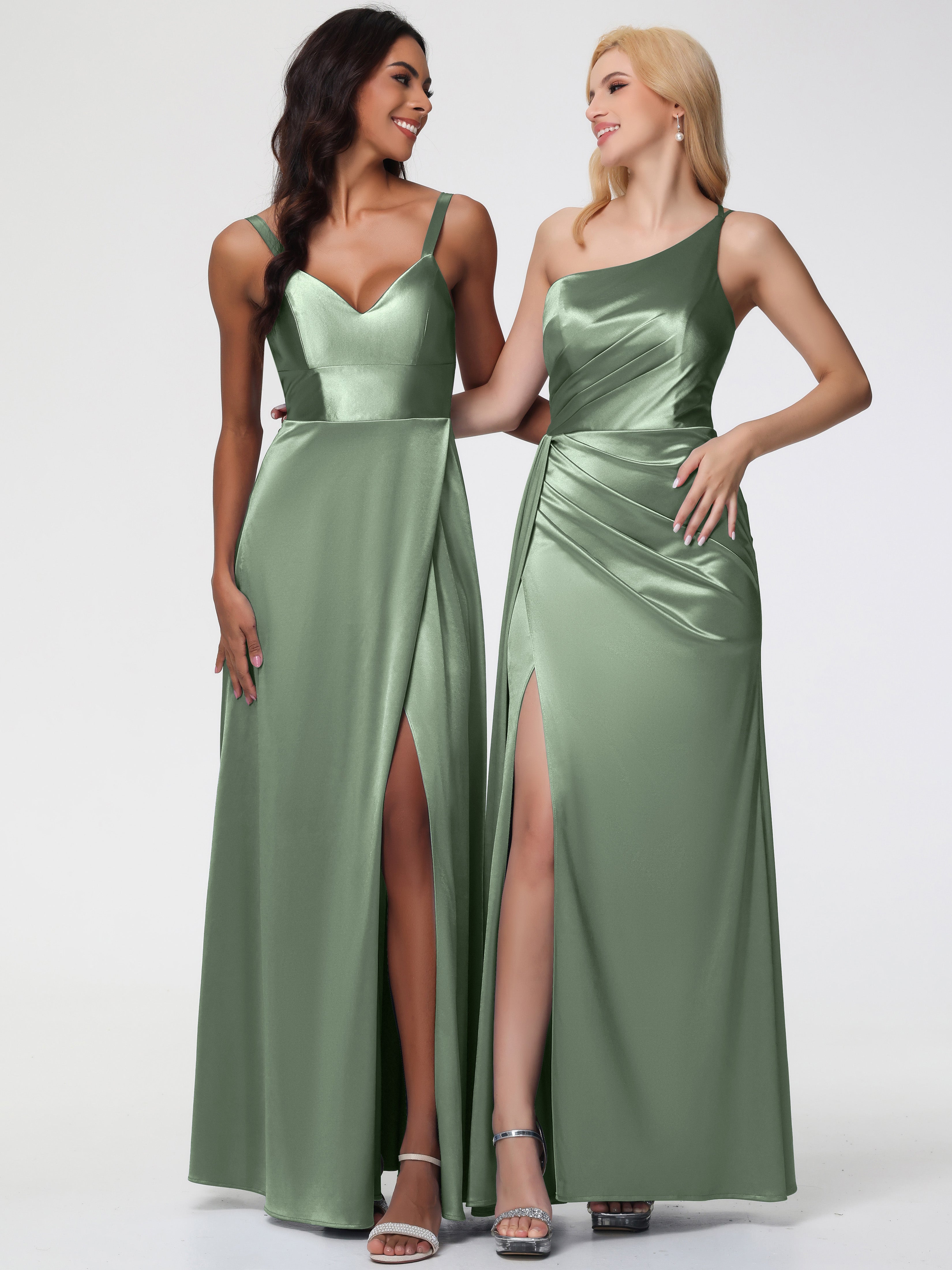 Sauge Poussiéreuse De Demoiselle D'Honneur Satin Extensible Seule-épaule Fourreau/Colonne Fendue