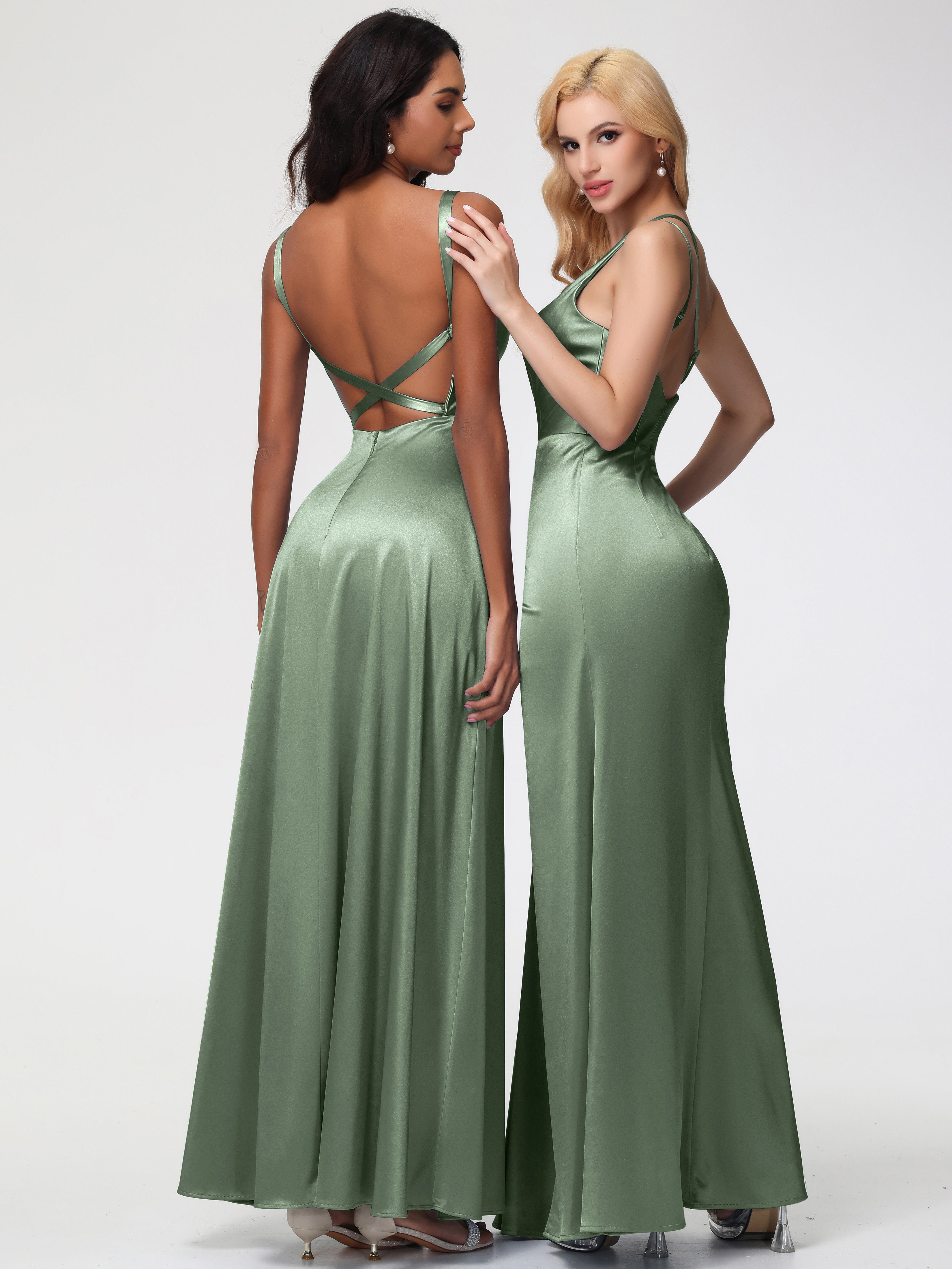 Sauge Poussiéreuse De Demoiselle D'Honneur Satin Extensible Seule-épaule Fourreau/Colonne Fendue