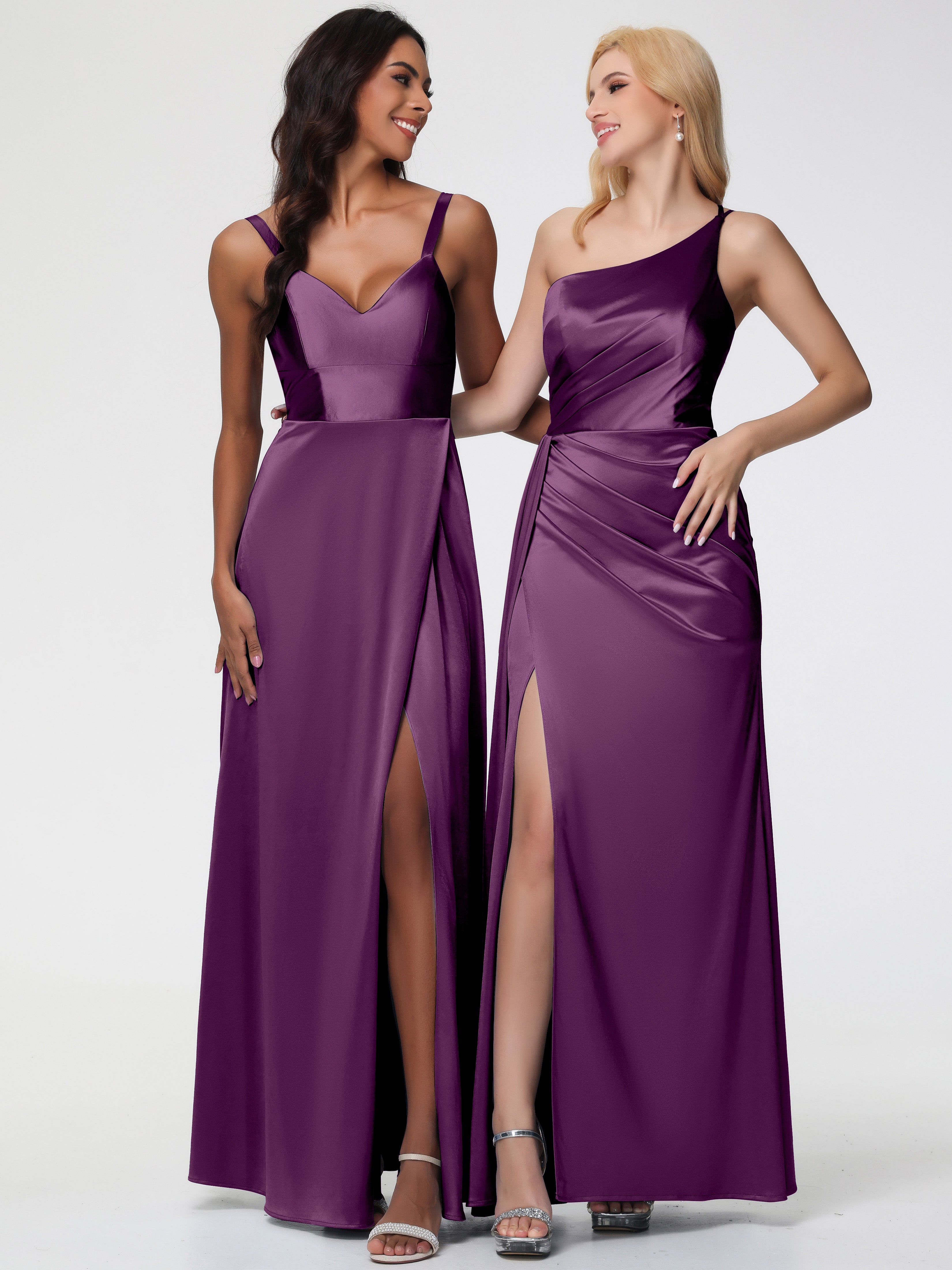 Robes De Demoiselle D'Honneur Raisin Satin Extensible Seule-épaule Fourreau/Colonne Fendue Robe De Demoiselle D'Honneur