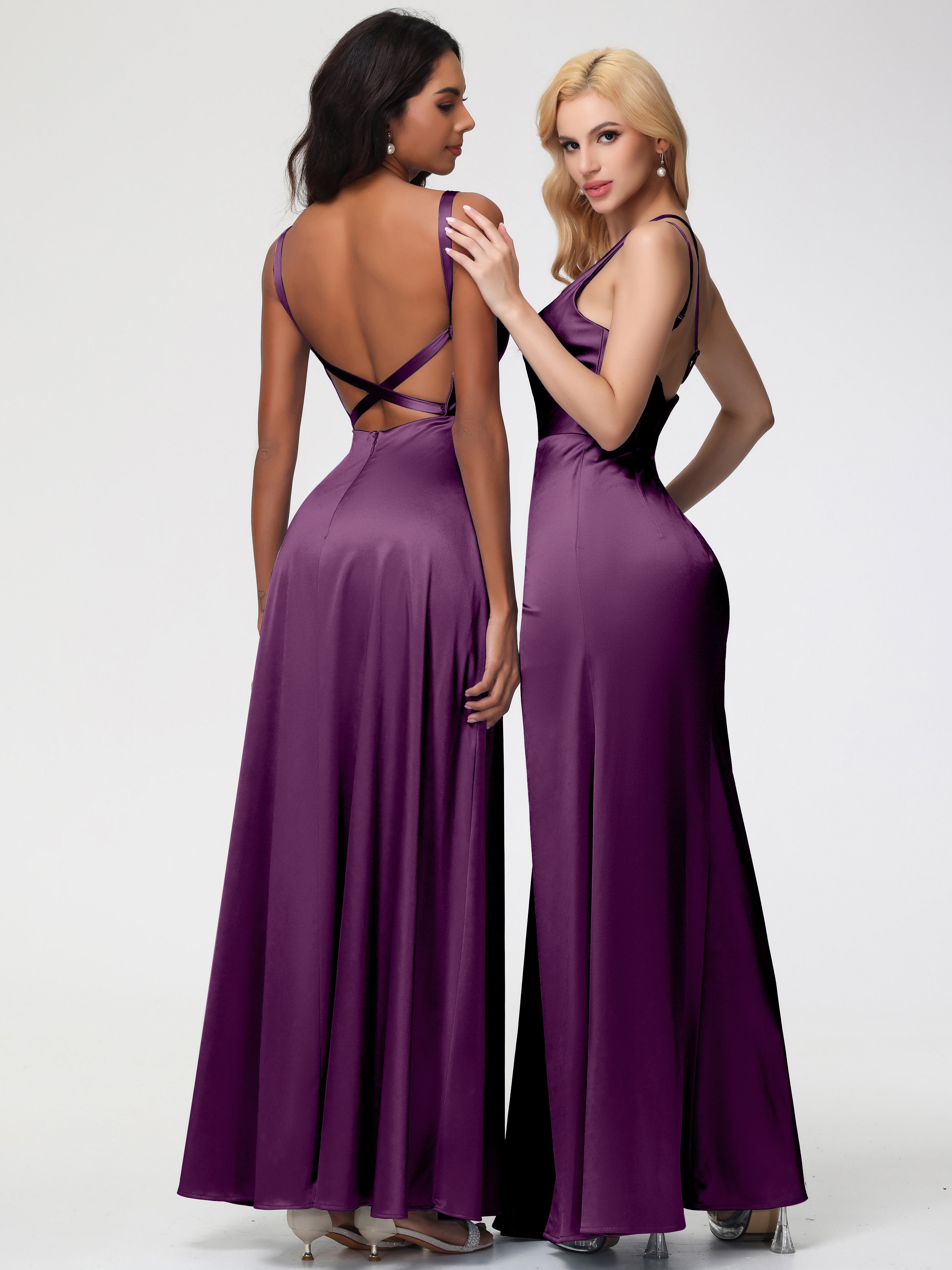 Robes De Demoiselle D'Honneur Raisin Satin Extensible Seule-épaule Fourreau/Colonne Fendue Robe De Demoiselle D'Honneur