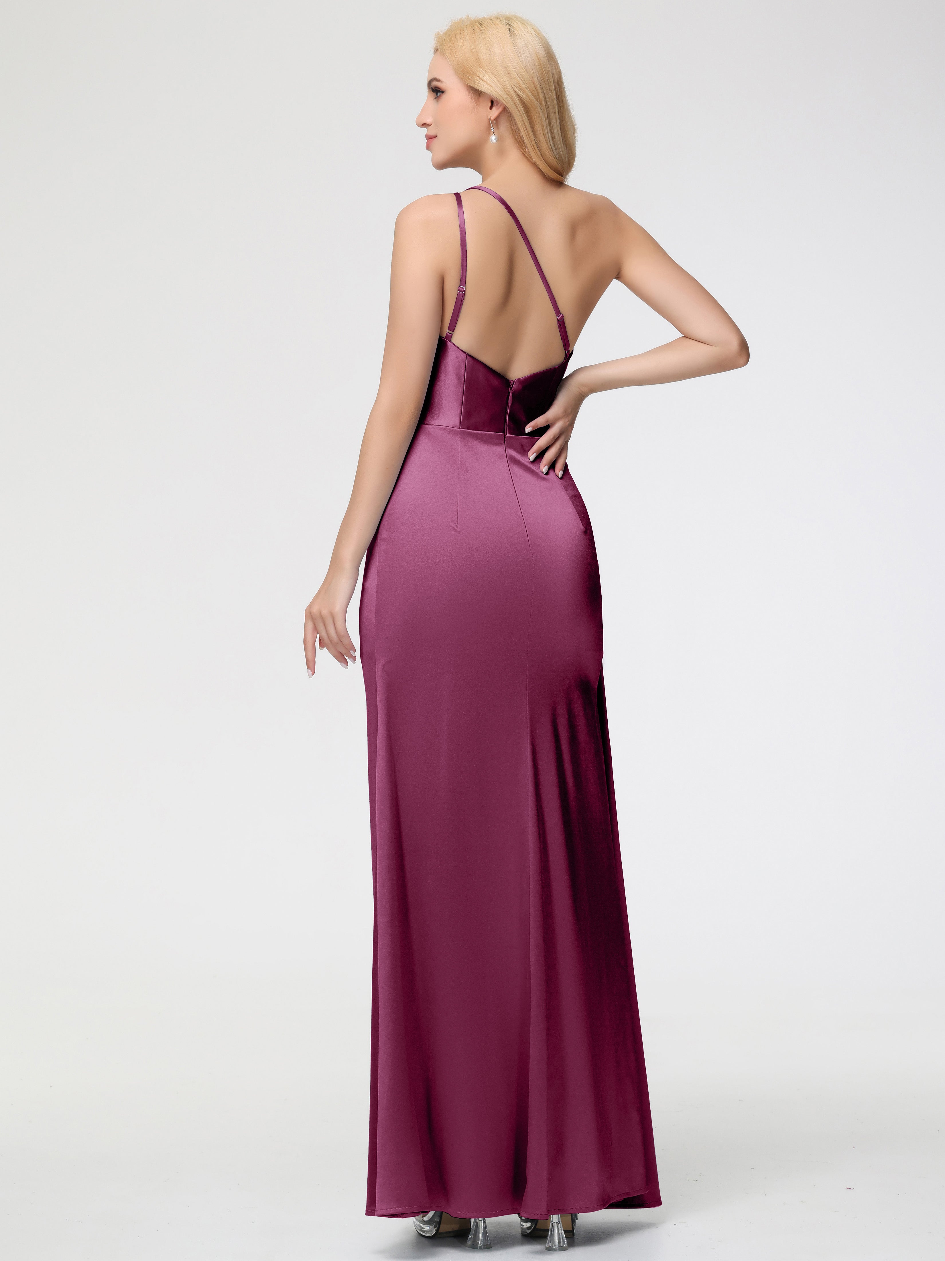 Robes De Demoiselle D'Honneur Mure Satin Extensible Seule-épaule Fourreau/Colonne Fendue Robe De Demoiselle D'Honneur