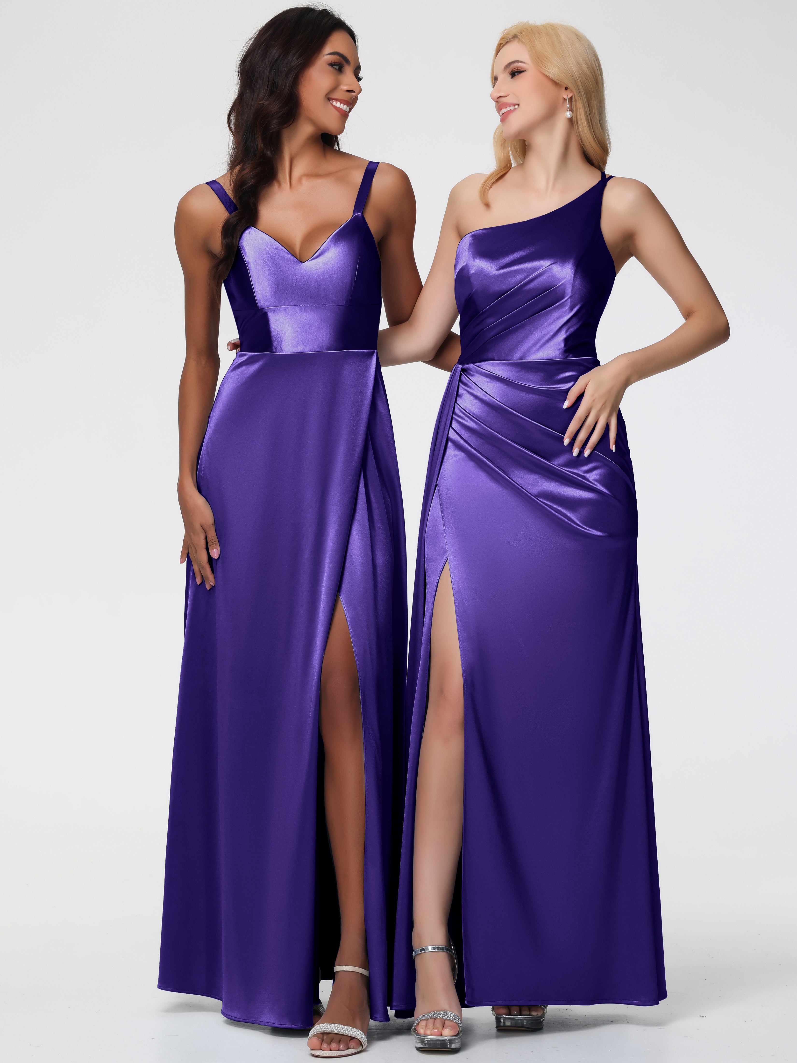 Robes De Demoiselle D'Honneur En Régence Satin Extensible Seule-épaule Fourreau/Colonne Fendue Robe De Demoiselle D'Honneur