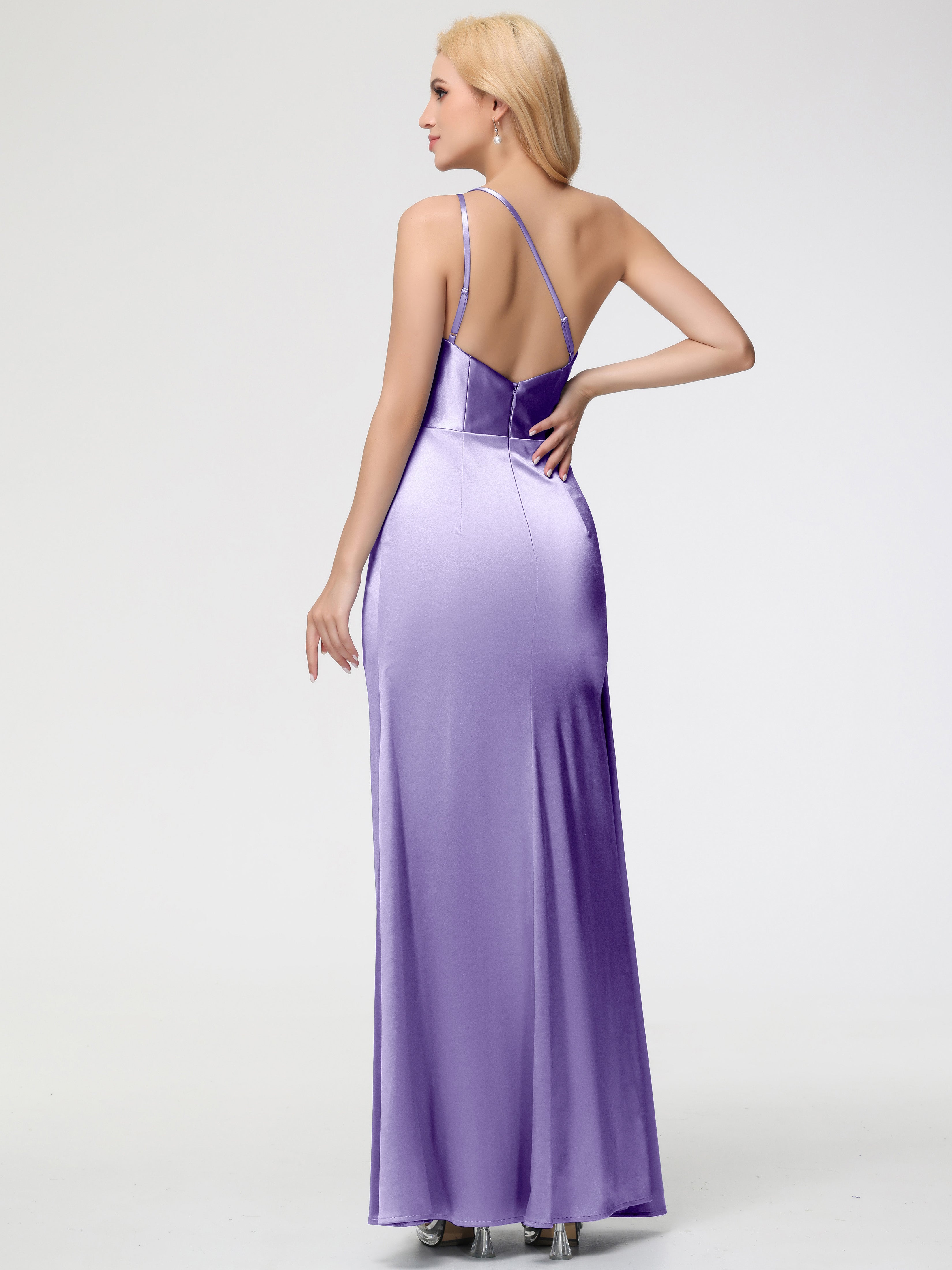 Robes De Demoiselle D'Honneur Tahiti Satin Extensible Seule-épaule Fourreau/Colonne Fendue