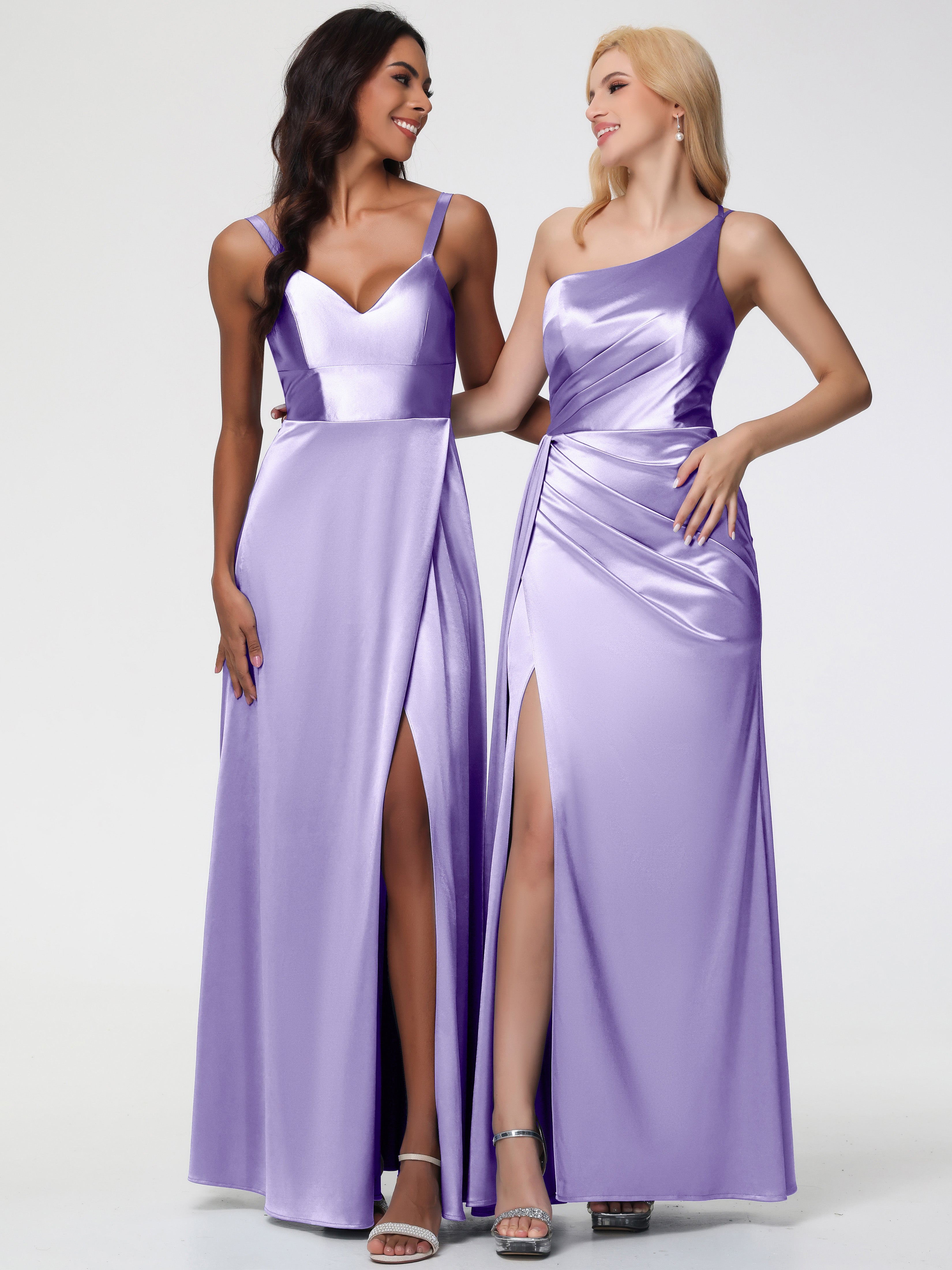 Robes De Demoiselle D'Honneur Tahiti Satin Extensible Seule-épaule Fourreau/Colonne Fendue