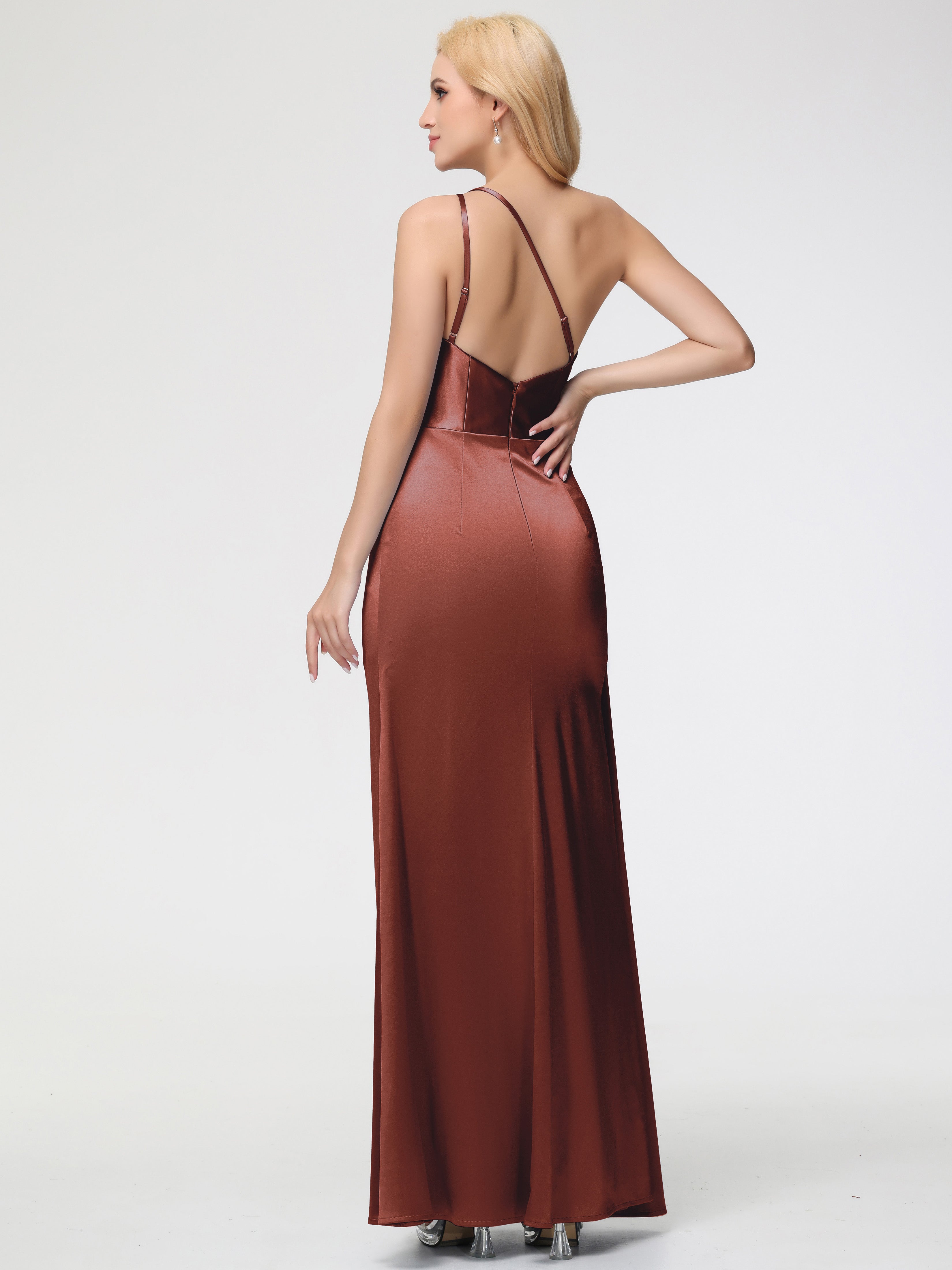 Robes Pour Demoiselles D Honneur Robe Terracotta Satin Extensible Seule-épaule Fourreau/Colonne Fendue