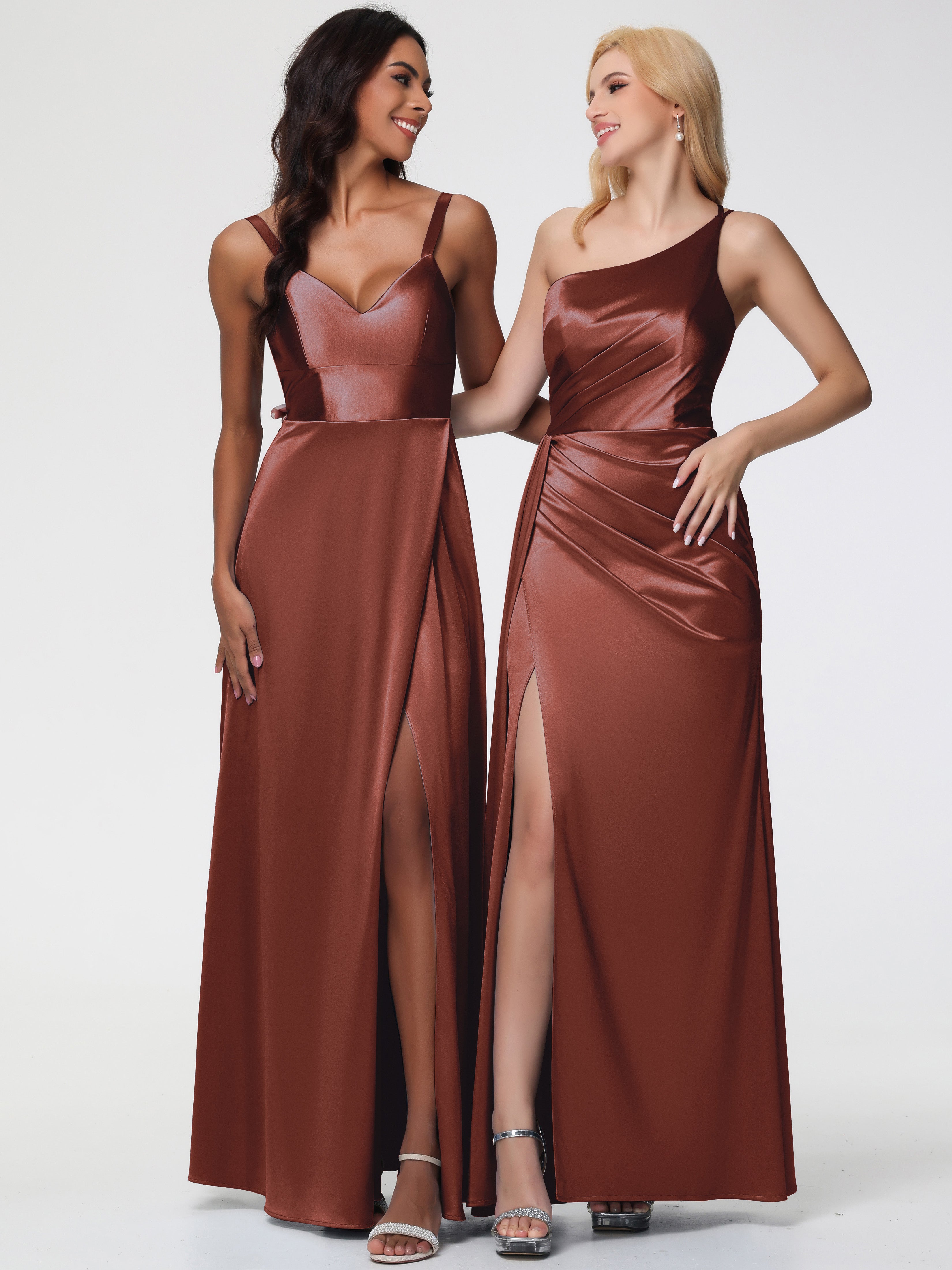 Robes Pour Demoiselles D Honneur Robe Terracotta Satin Extensible Seule-épaule Fourreau/Colonne Fendue
