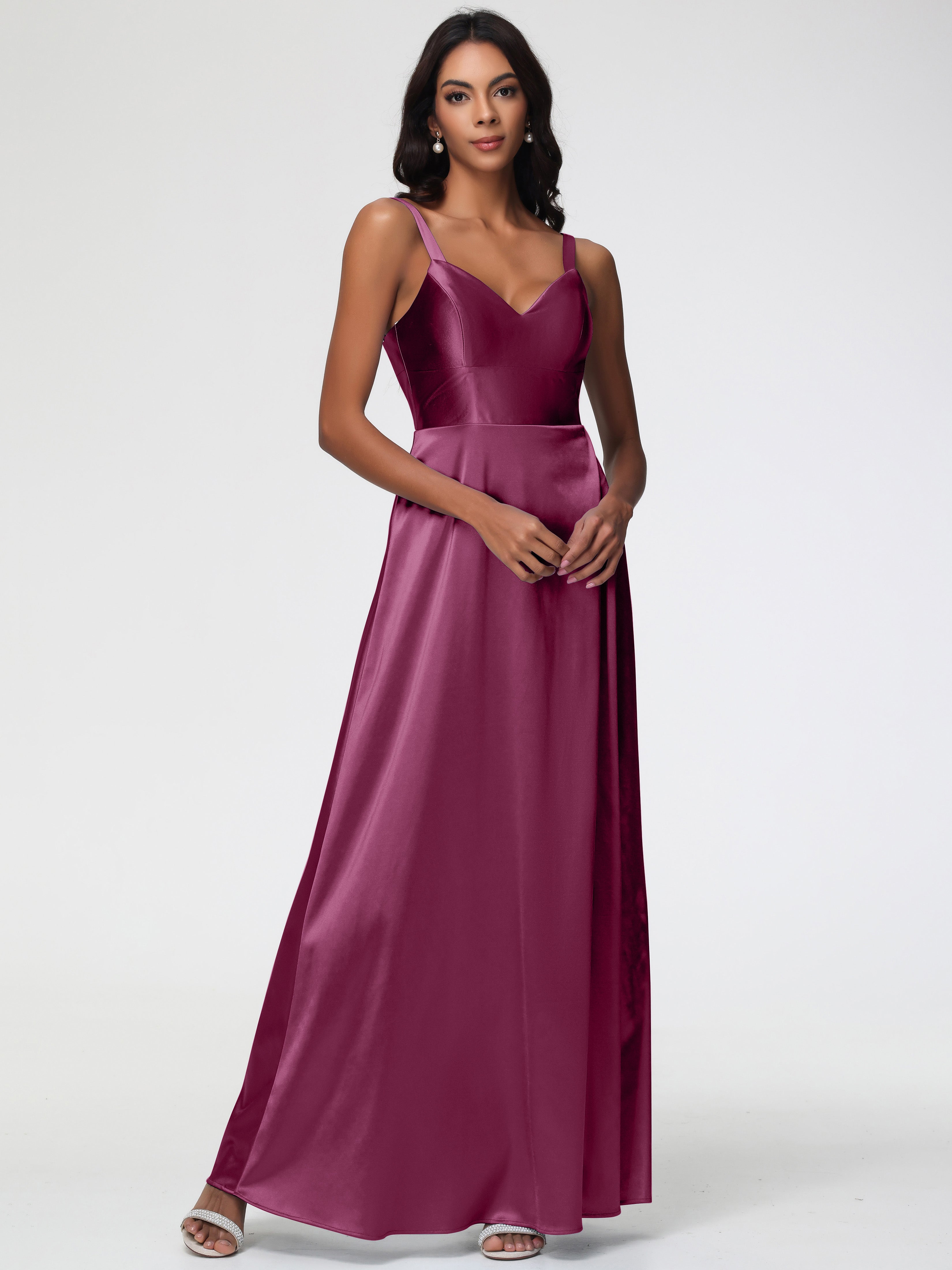 Robes De Demoiselle D'Honneur Mure Col V Satin Extensible Robe Trapèze Demoiselle D'Honneur