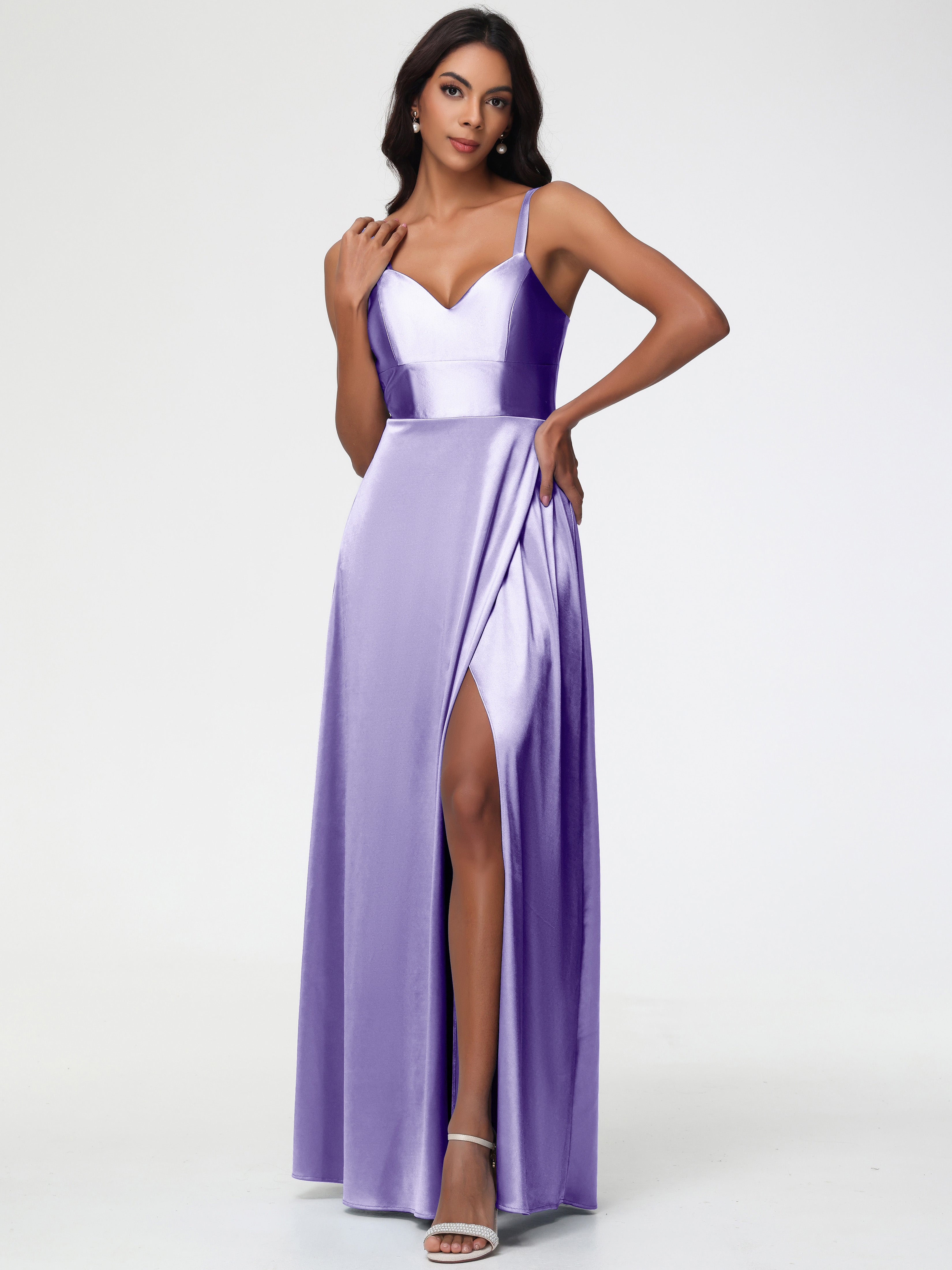 Robes De Demoiselle D'Honneur Tahiti Col V Satin Extensible Robe Trapèze Demoiselle D'Honneur