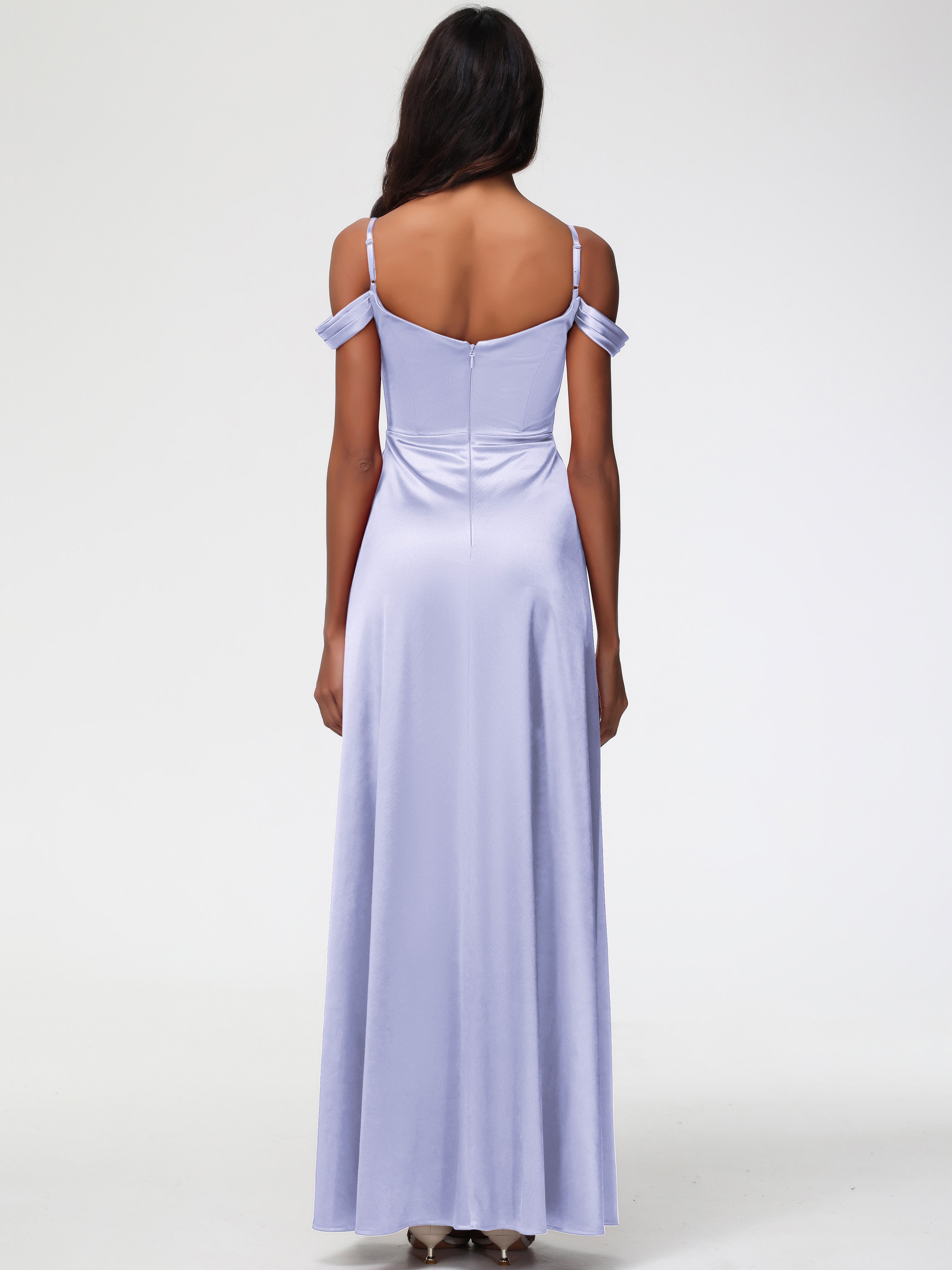 Robe Lavande Demoiselle D Honneur Satin Extensible Robe Trapèze Demoiselle D'Honneur Épaule Dénudée