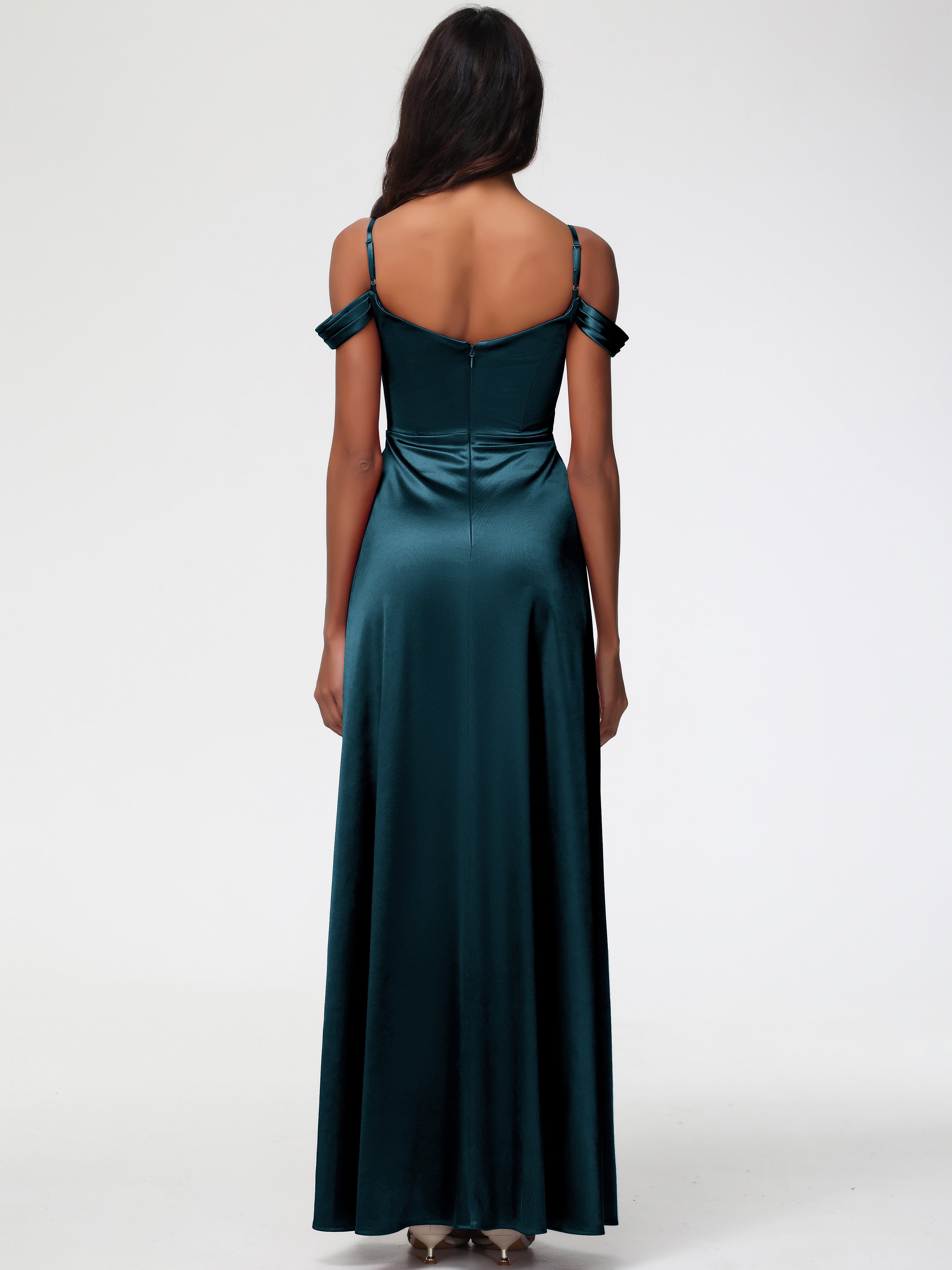 Robes De Demoiselle D'Honneur Couleur Paon Bon Marché Satin Extensible Robe Trapèze Demoiselle D'Honneur Épaule Dénudée
