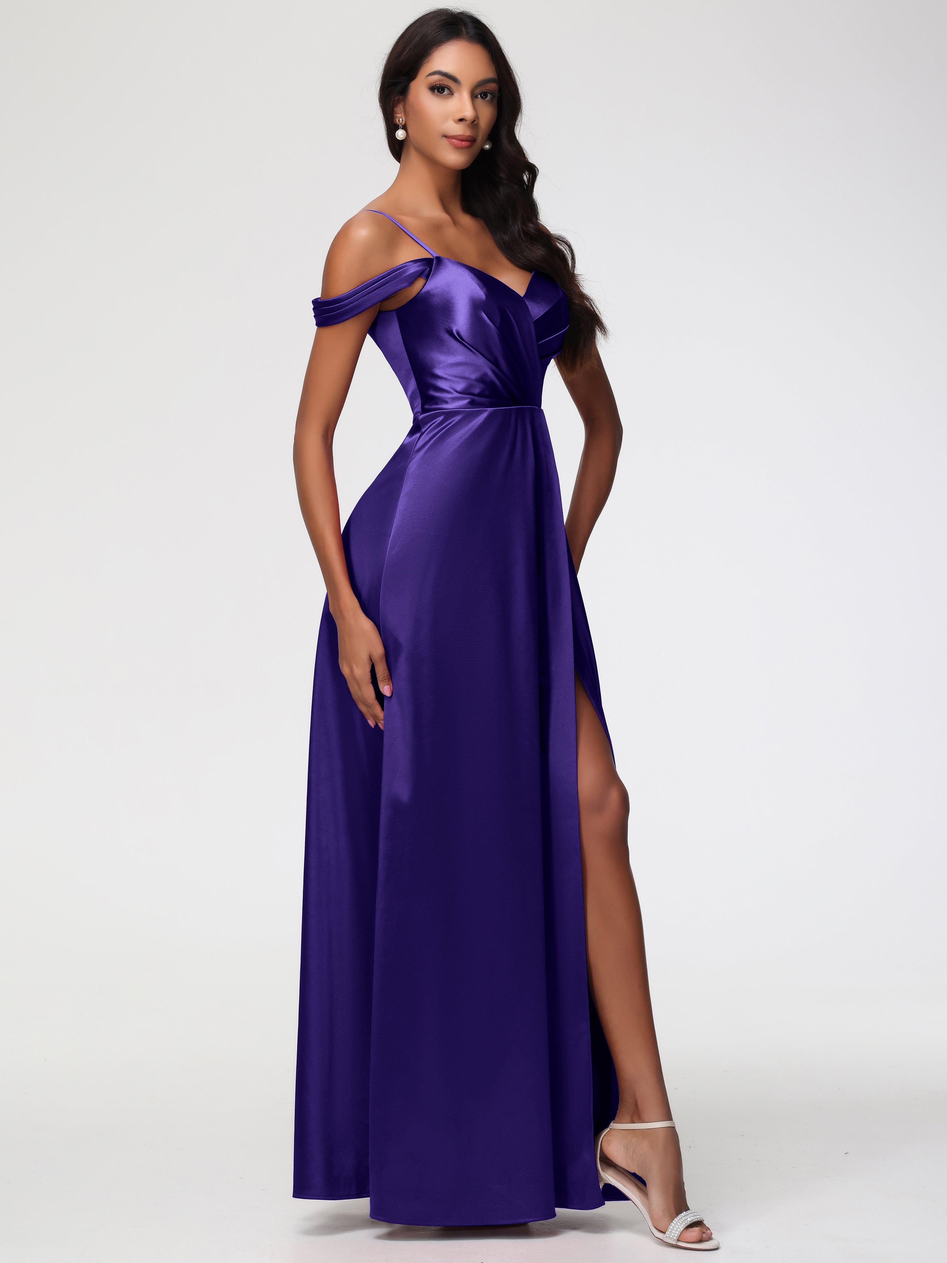 Robes De Demoiselle D'Honneur En Régence Satin Extensible Robe Trapèze Demoiselle D'Honneur Épaule Dénudée