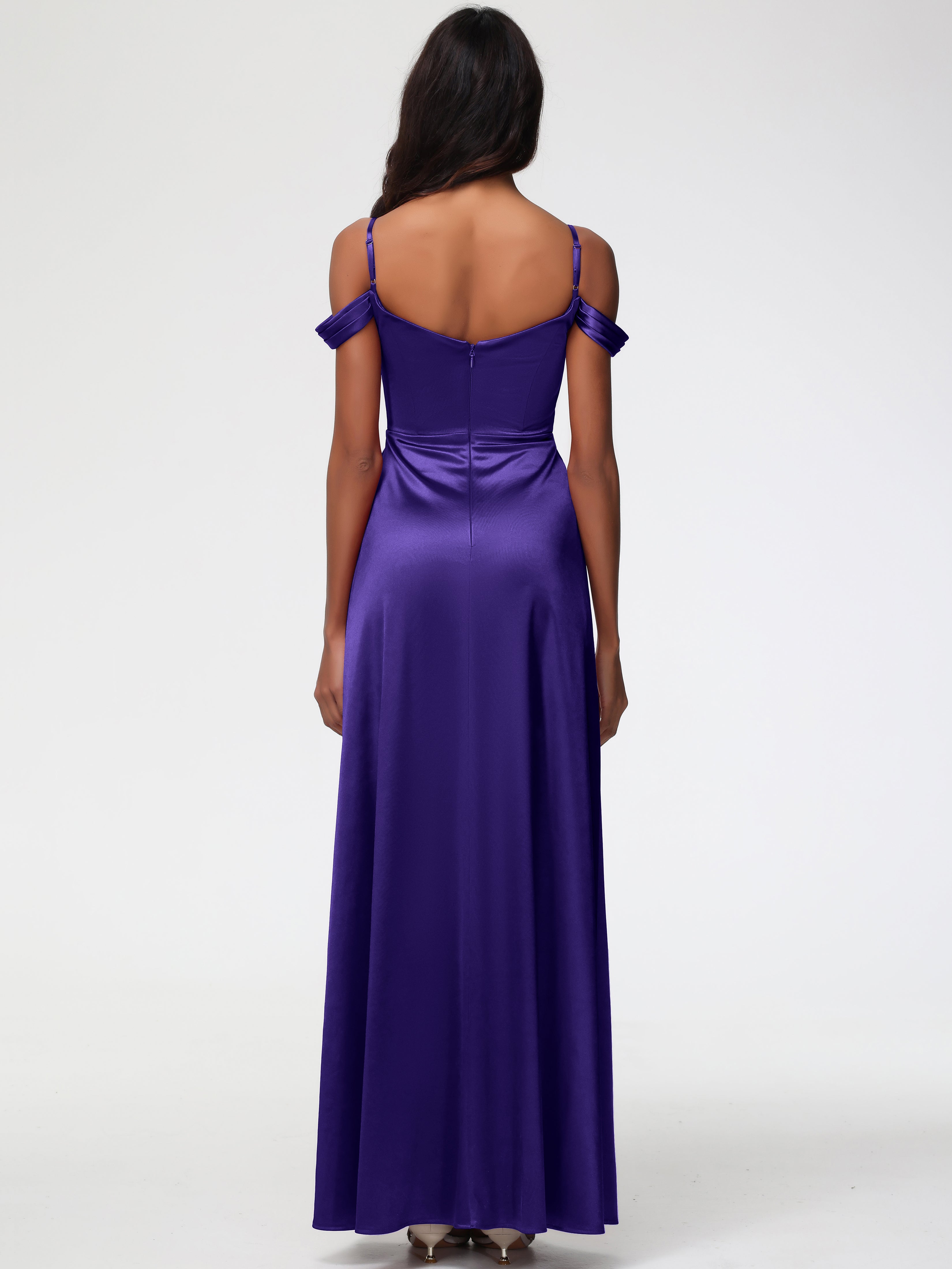 Robes De Demoiselle D'Honneur En Régence Satin Extensible Robe Trapèze Demoiselle D'Honneur Épaule Dénudée