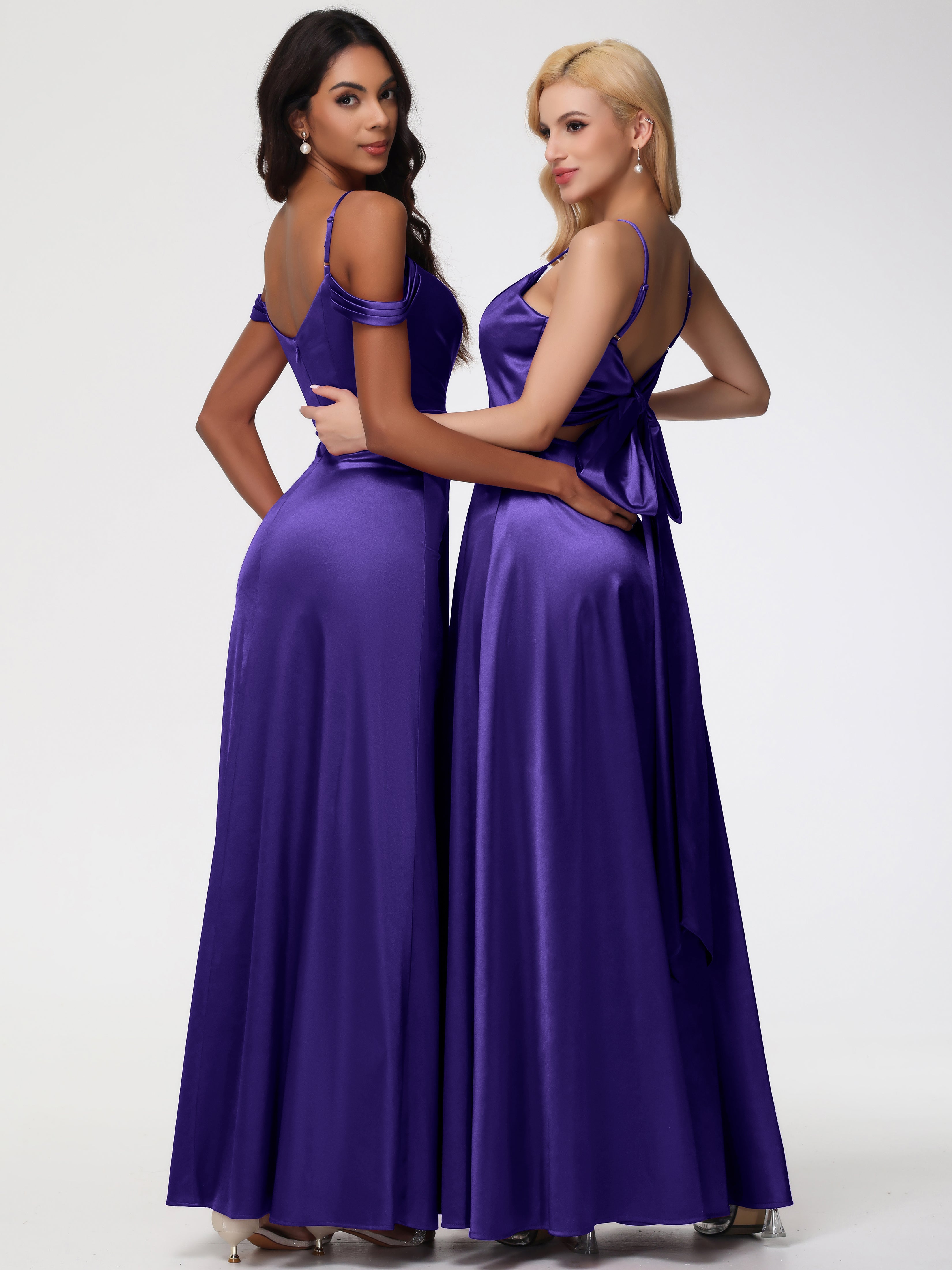 Robes De Demoiselle D'Honneur En Régence Satin Extensible Robe Trapèze Demoiselle D'Honneur Épaule Dénudée