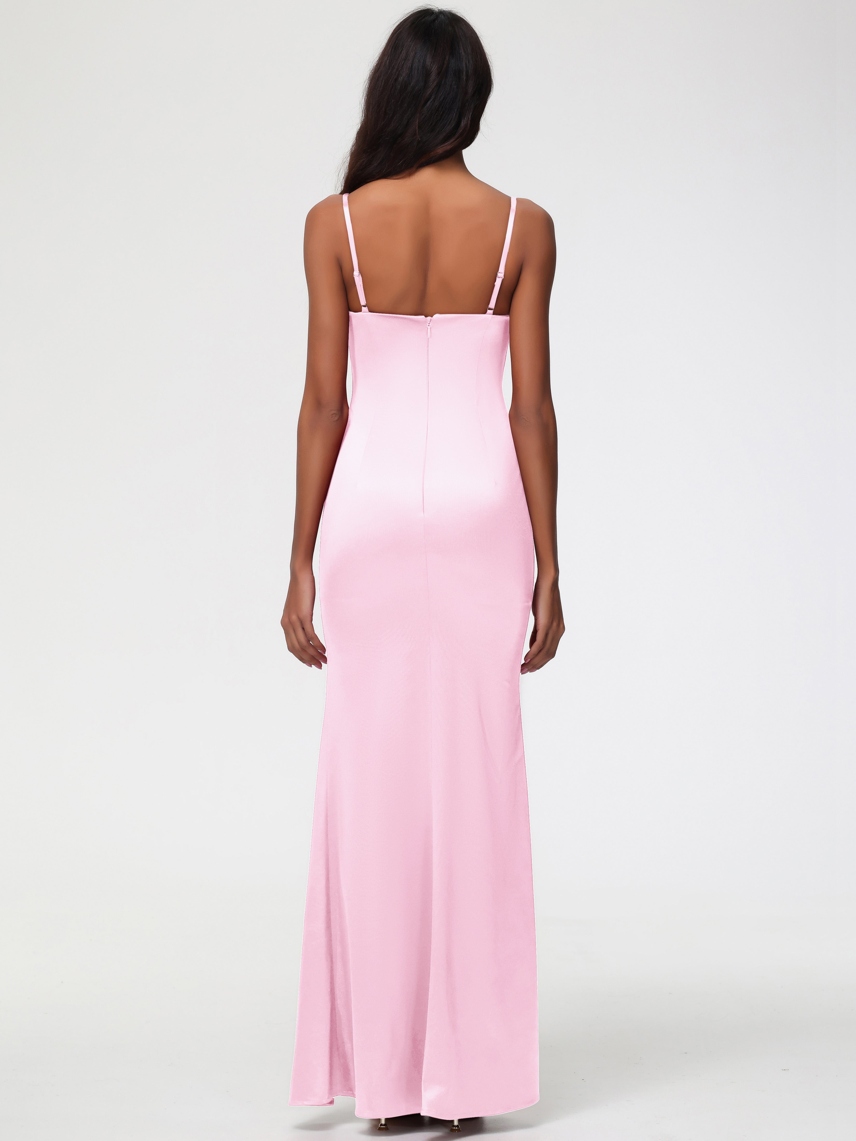 Robes De Demoiselle D'Honneur Rose Pale Cache Coeur Satin Extensible Robe Fourreau Demoiselle D'Honneur