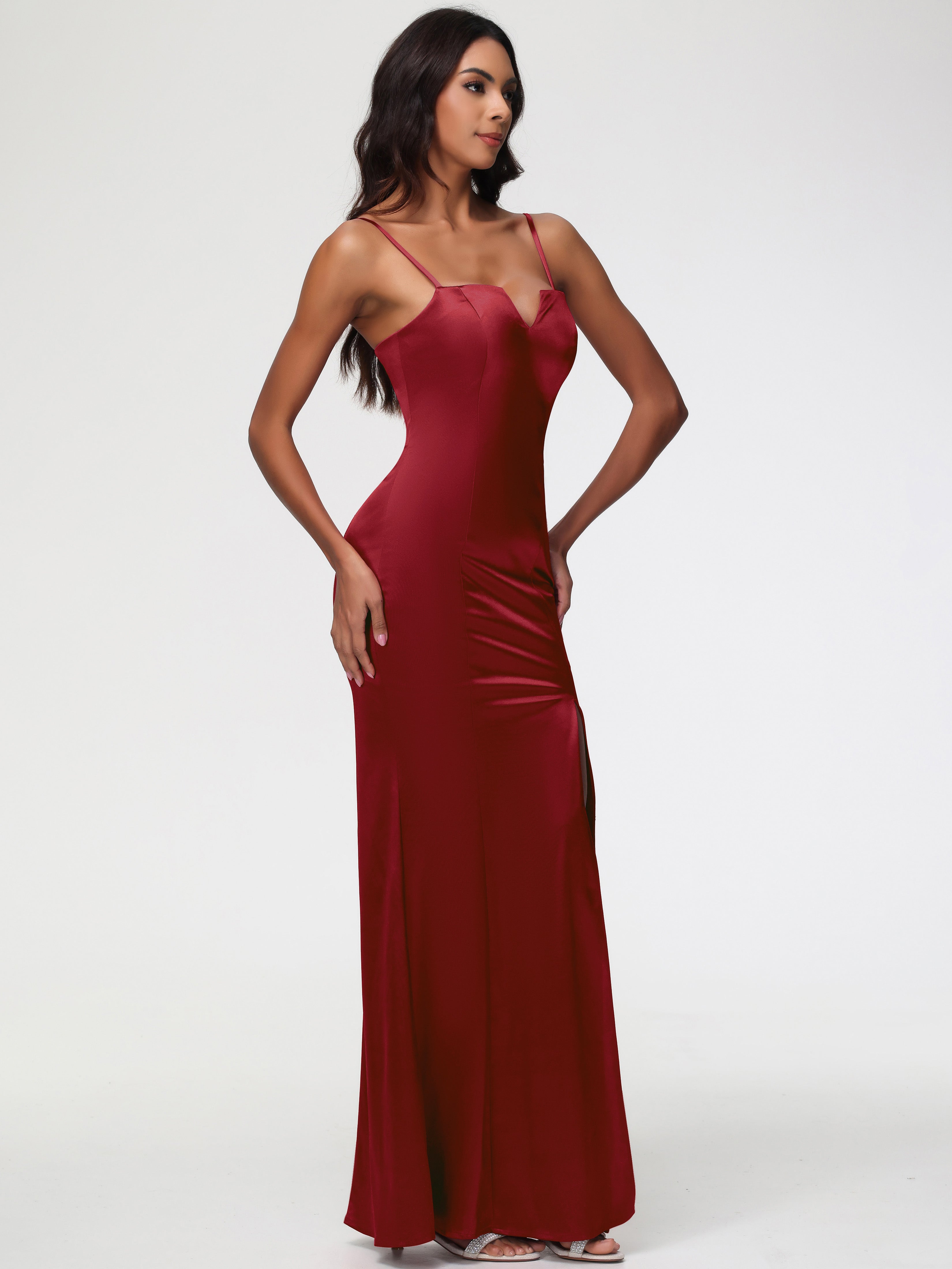Robe Demoiselle D Honneur A Bordeaux Cache Coeur Satin Extensible Robe Fourreau Demoiselle D'Honneur