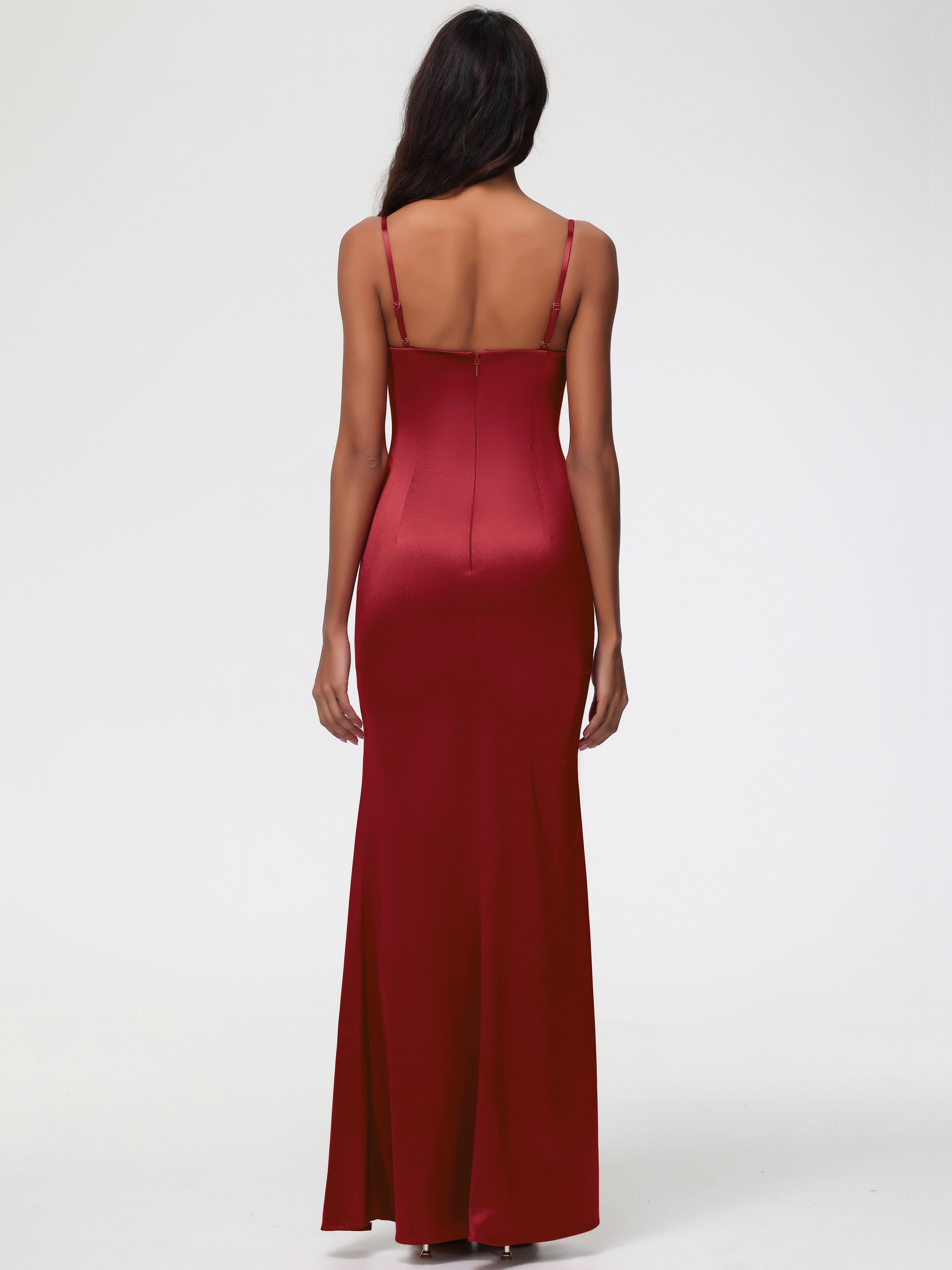 Robe Demoiselle D Honneur A Bordeaux Cache Coeur Satin Extensible Robe Fourreau Demoiselle D'Honneur