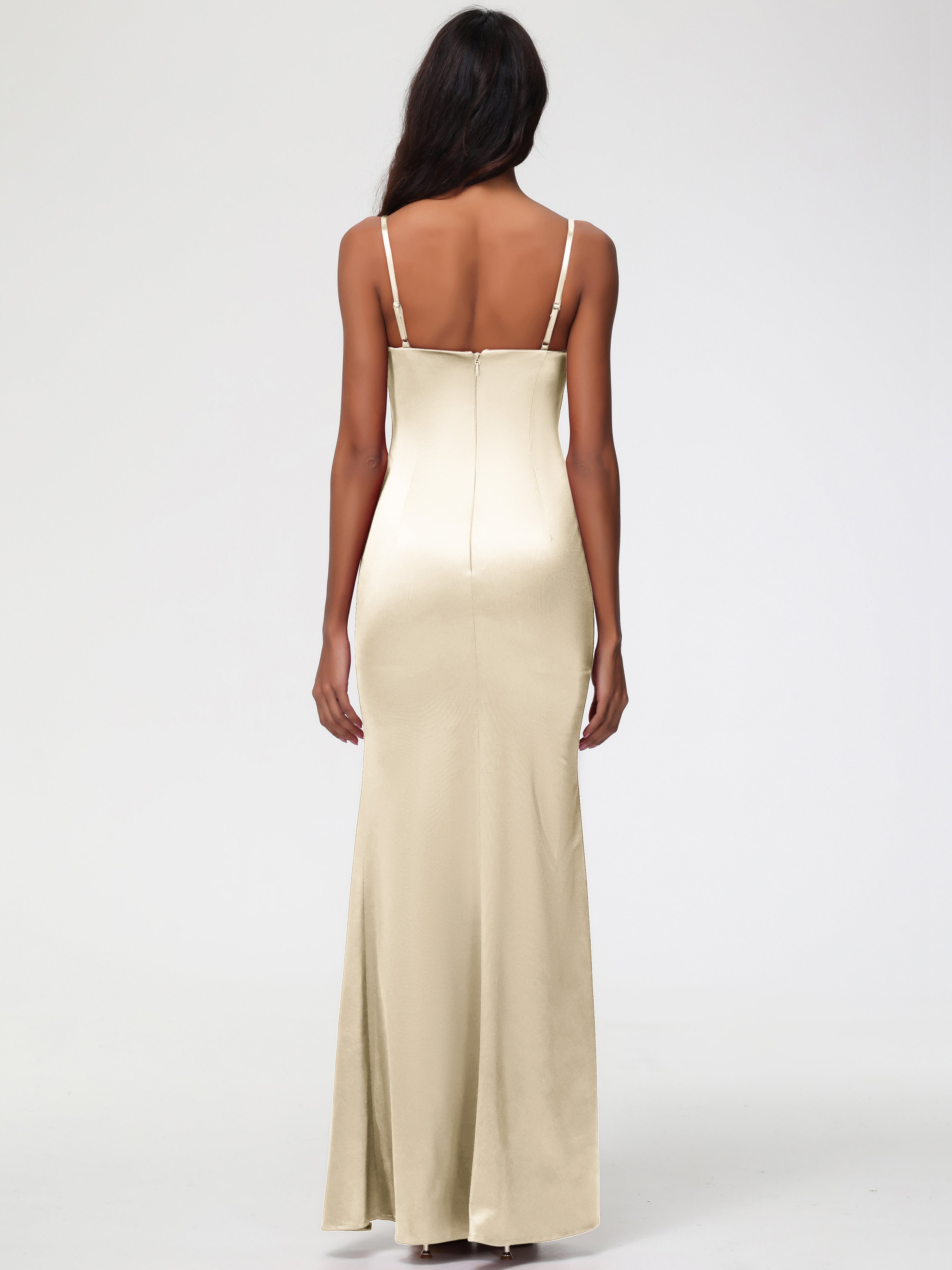 Robes De Demoiselle D'Honneur Couleur Champagne Cache Coeur Satin Extensible Robe Fourreau Demoiselle D'Honneur