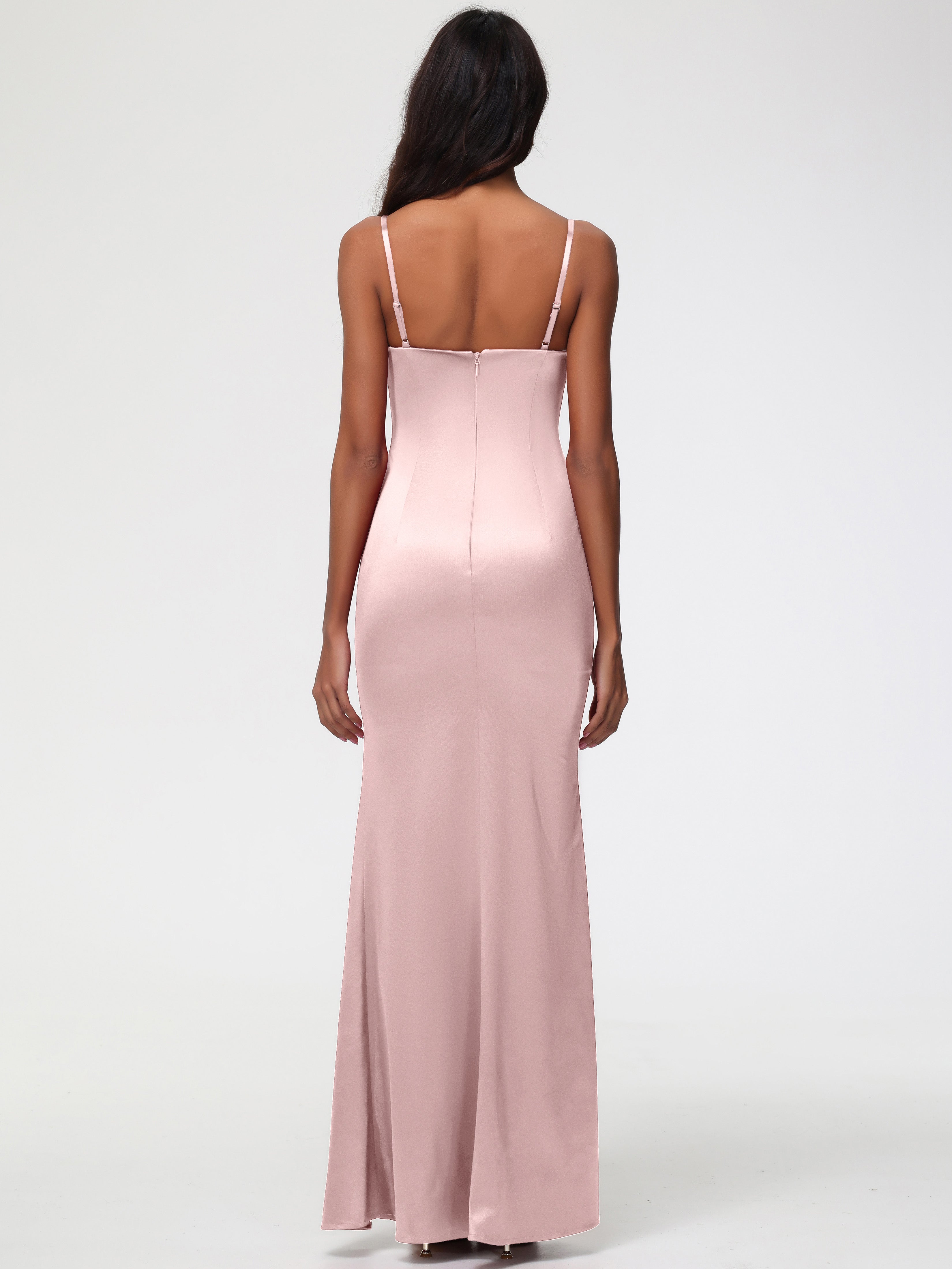 Robe Rose Poudre Demoiselle D Honneur Cache Coeur Satin Extensible Robe Fourreau Demoiselle D'Honneur