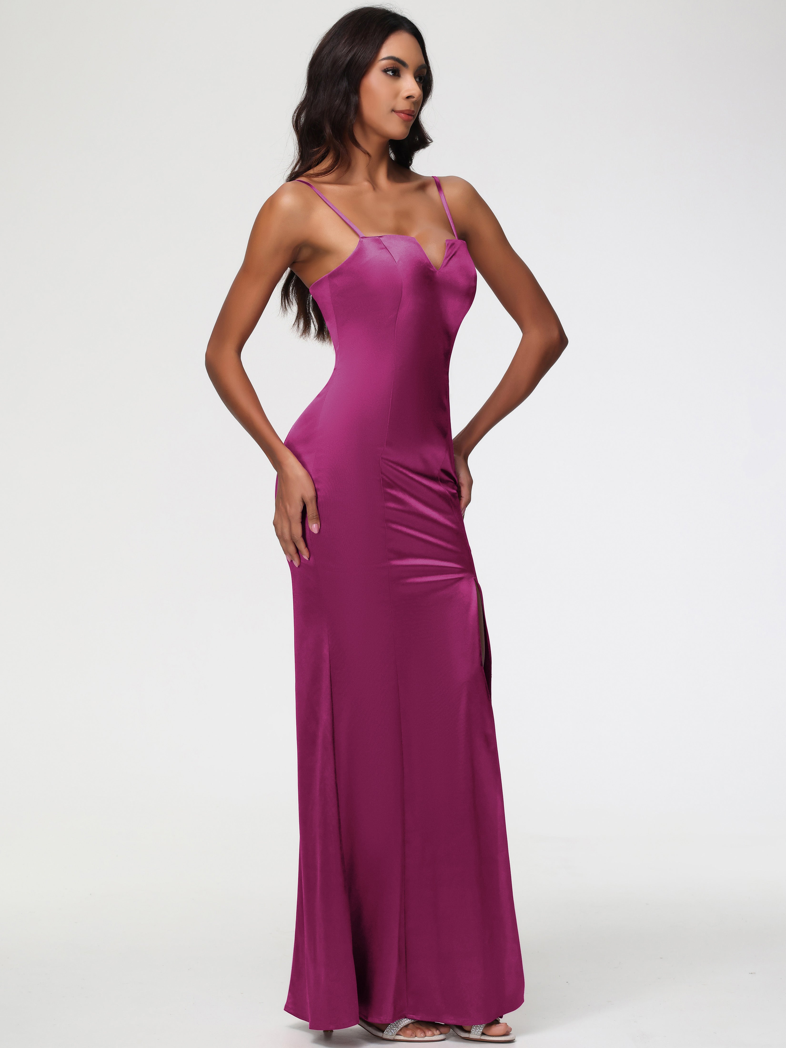 Robe Rose Fuchsia Demoiselle D Honneur Cache Coeur Satin Extensible Robe Fourreau Demoiselle D'Honneur