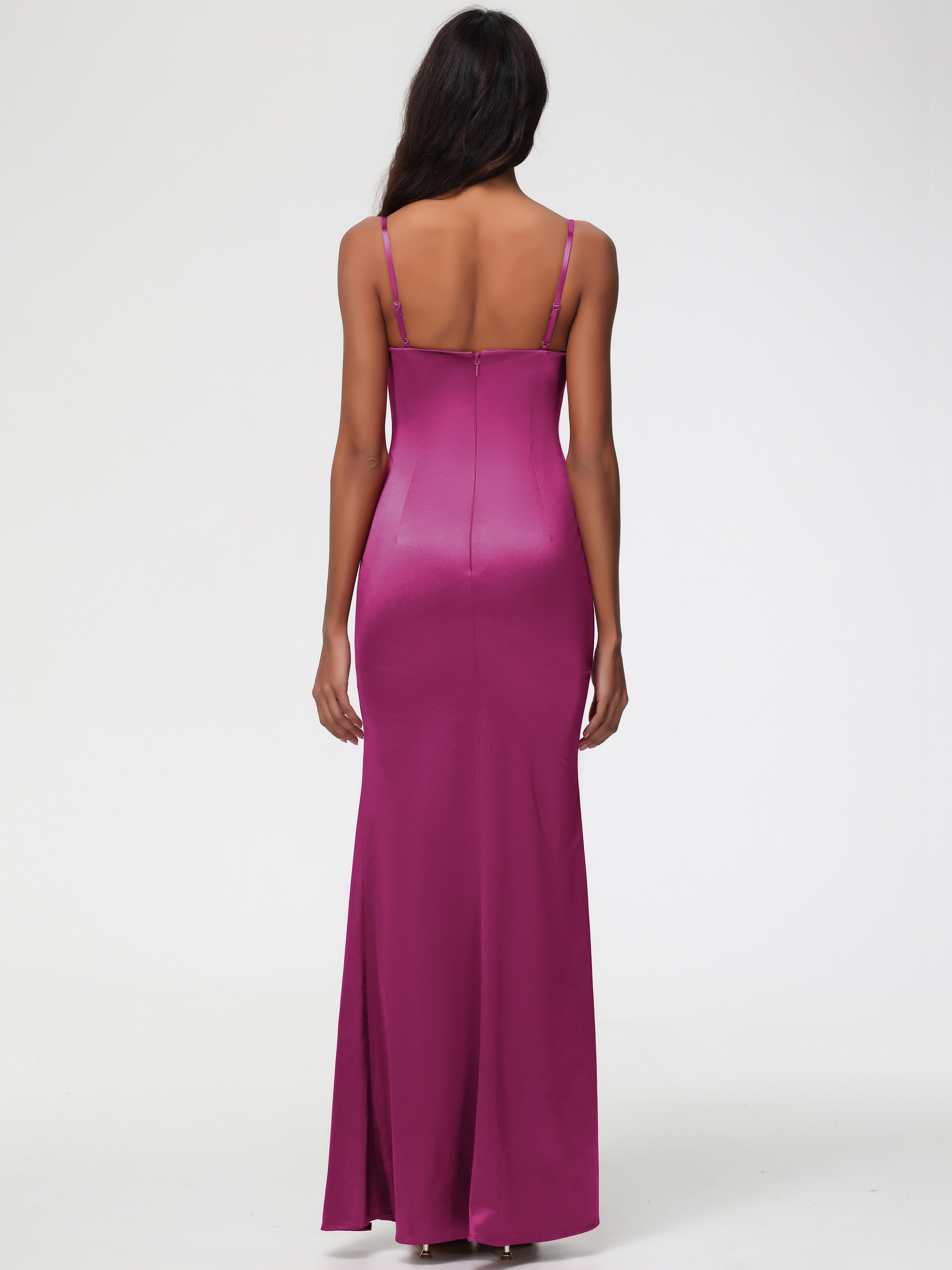 Robe Rose Fuchsia Demoiselle D Honneur Cache Coeur Satin Extensible Robe Fourreau Demoiselle D'Honneur