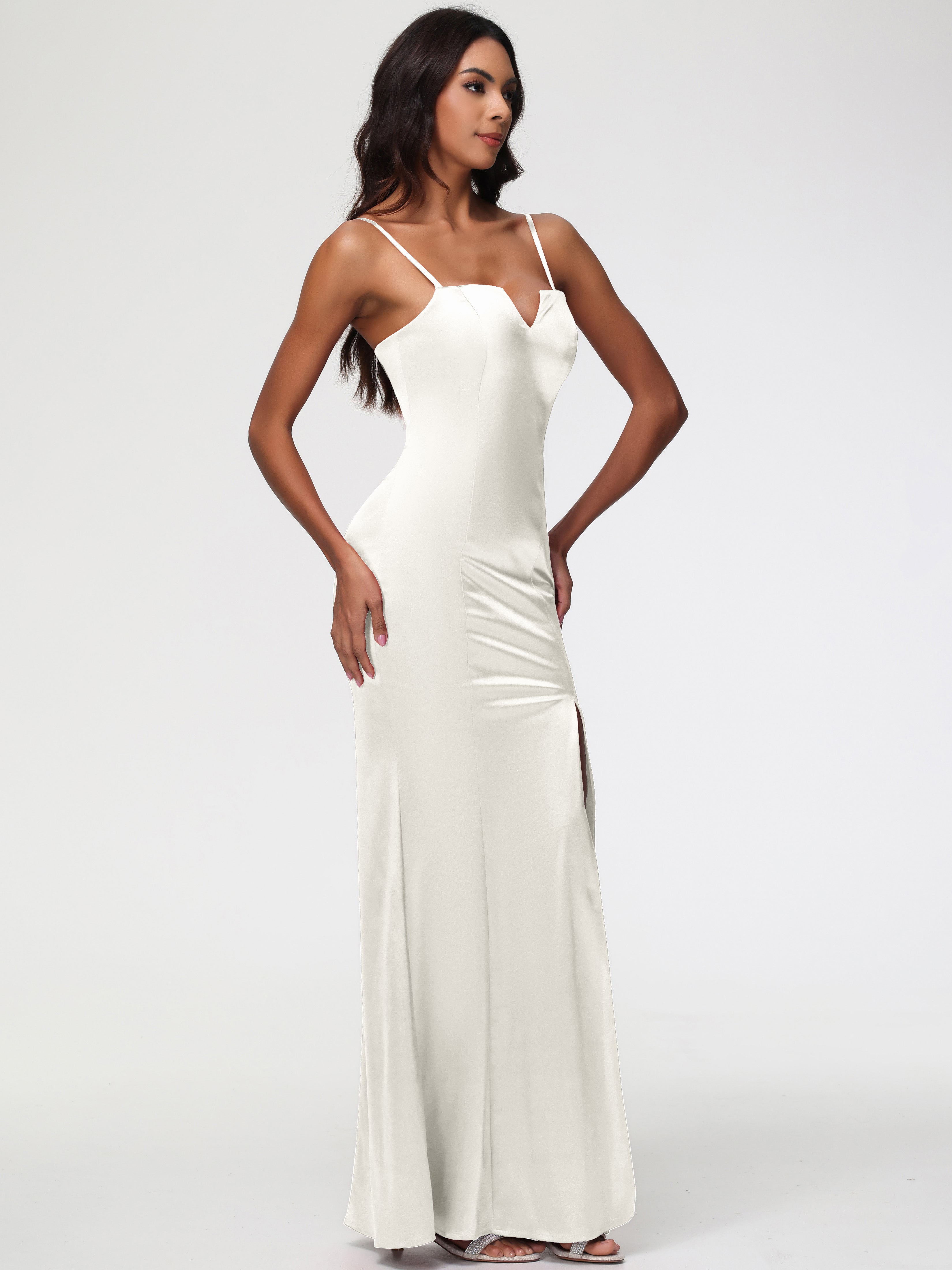 Robe Demoiselle D Honneur Ivoire Cache Coeur Satin Extensible Robe Fourreau Demoiselle D'Honneur