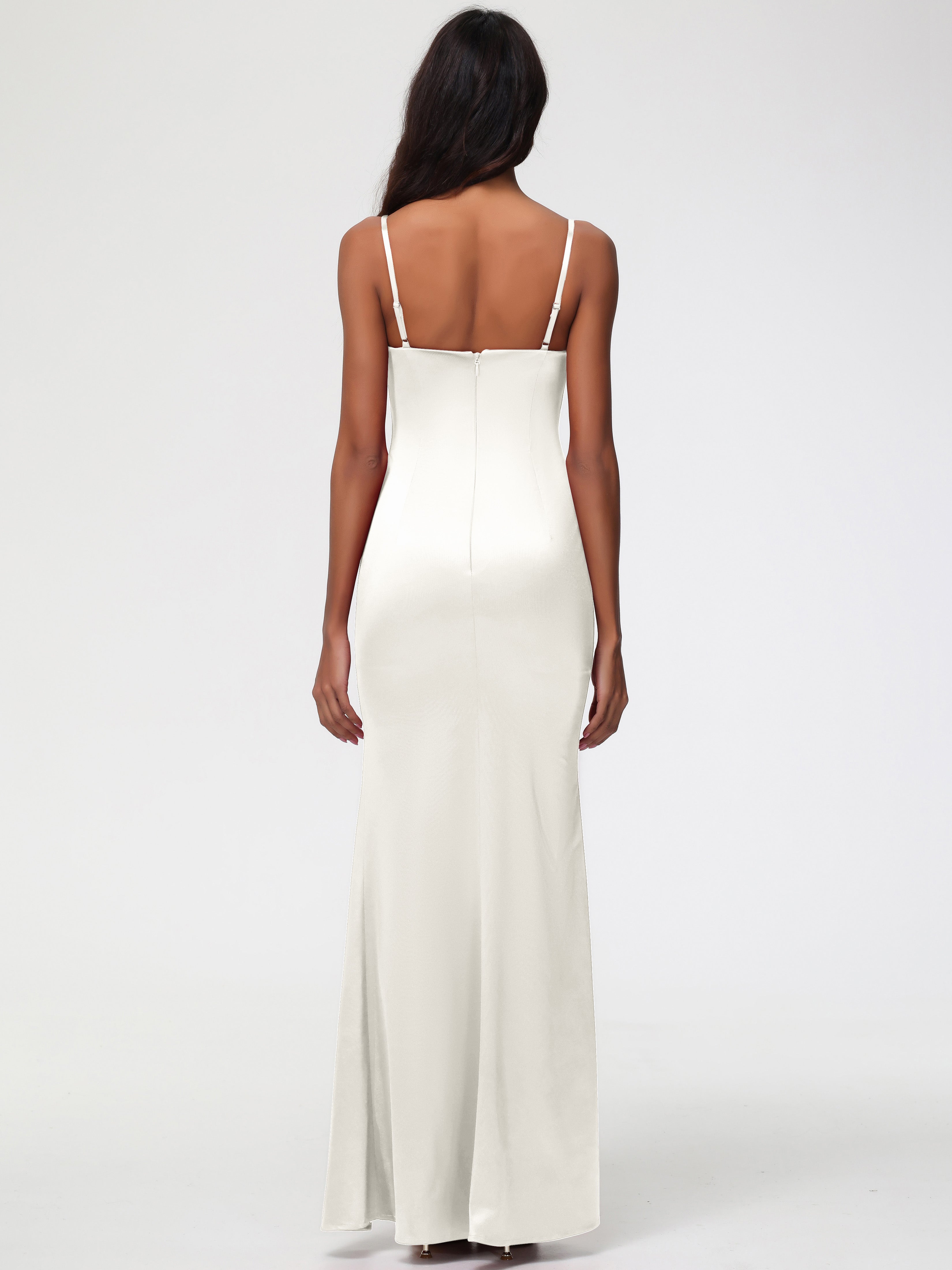 Robe Demoiselle D Honneur Ivoire Cache Coeur Satin Extensible Robe Fourreau Demoiselle D'Honneur