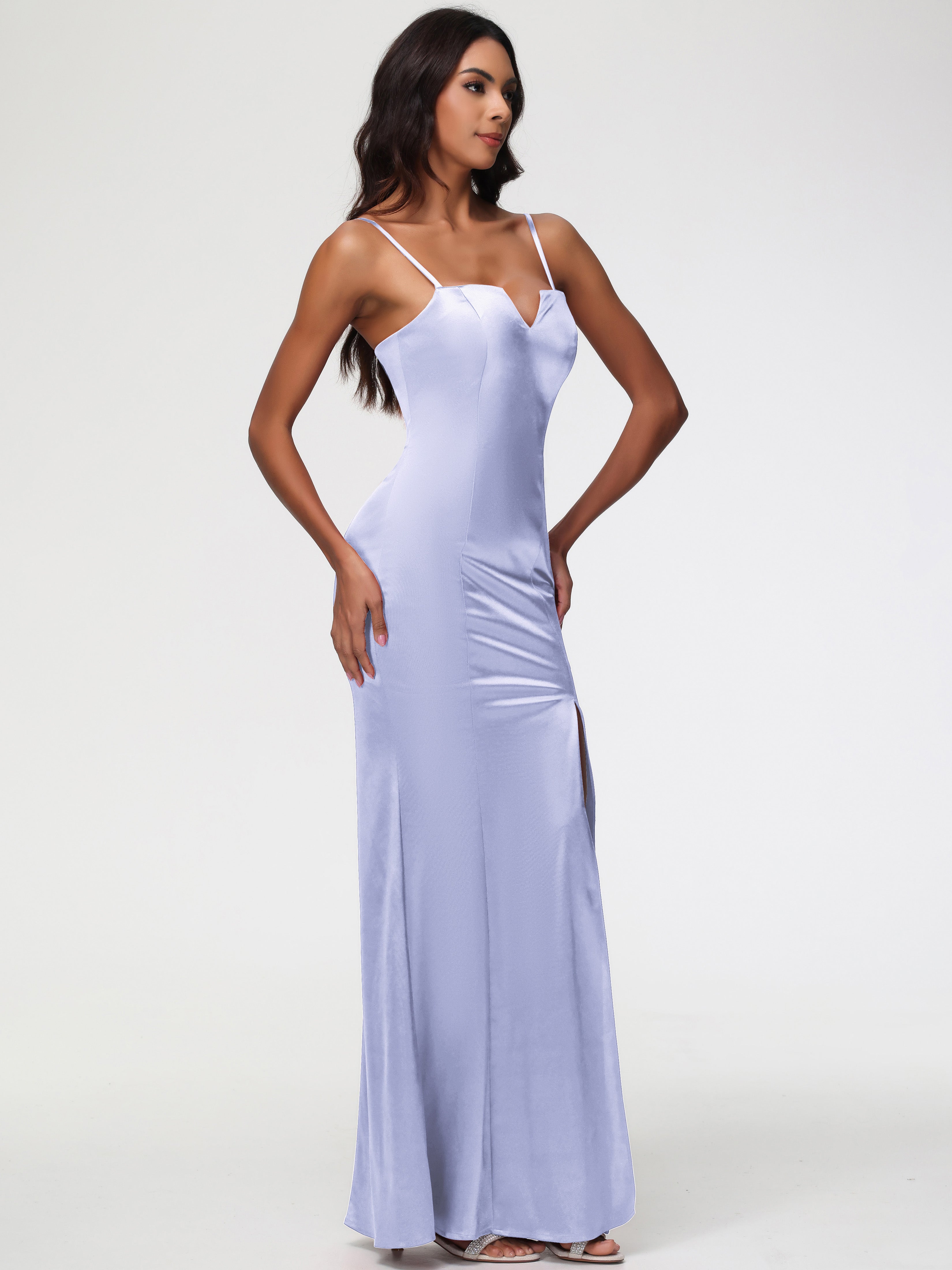 Robe Demoiselle D Honneur Couleur Lavande Cache Coeur Satin Extensible Robe Fourreau Demoiselle D'Honneur