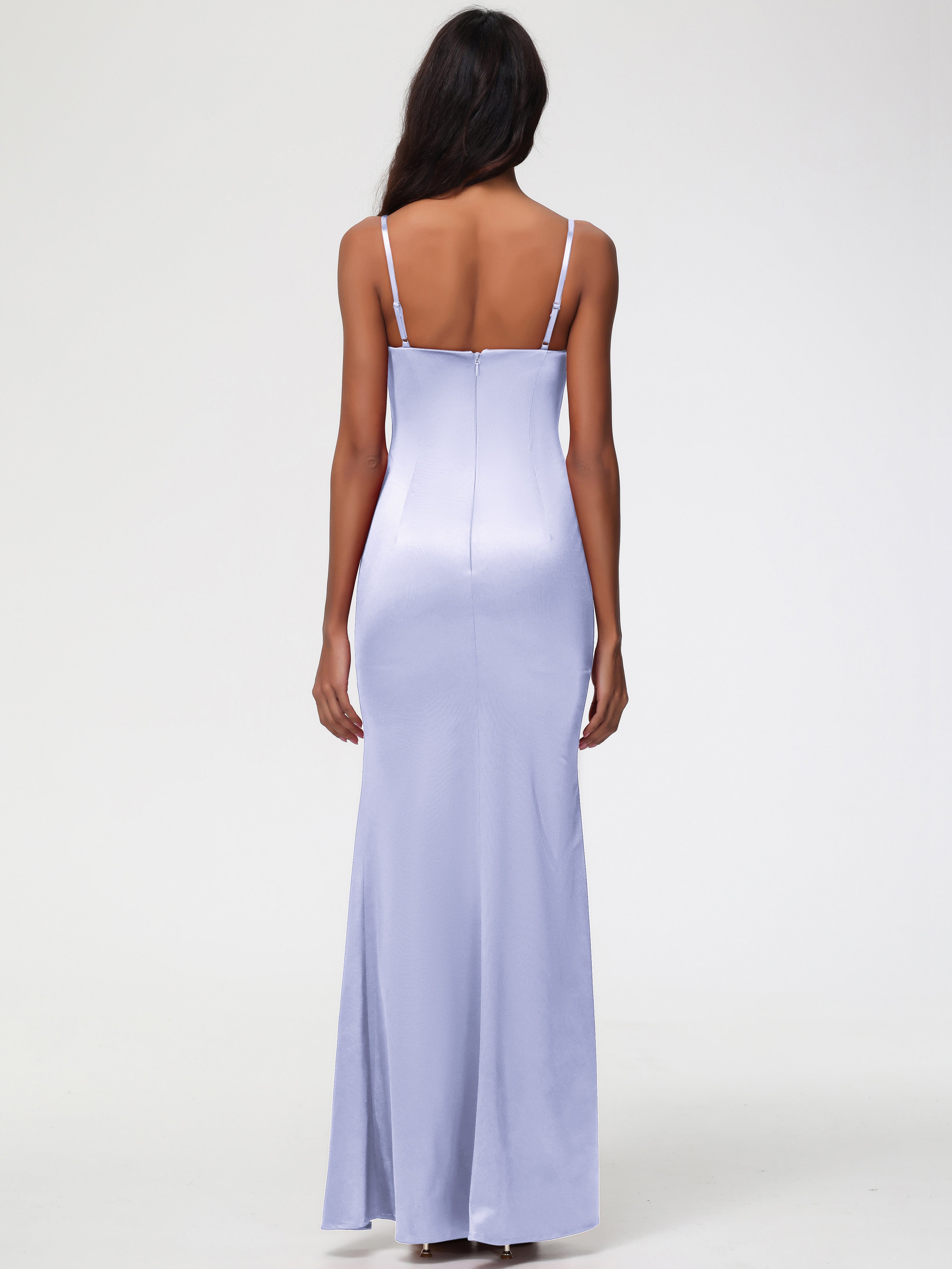 Robe Demoiselle D Honneur Couleur Lavande Cache Coeur Satin Extensible Robe Fourreau Demoiselle D'Honneur
