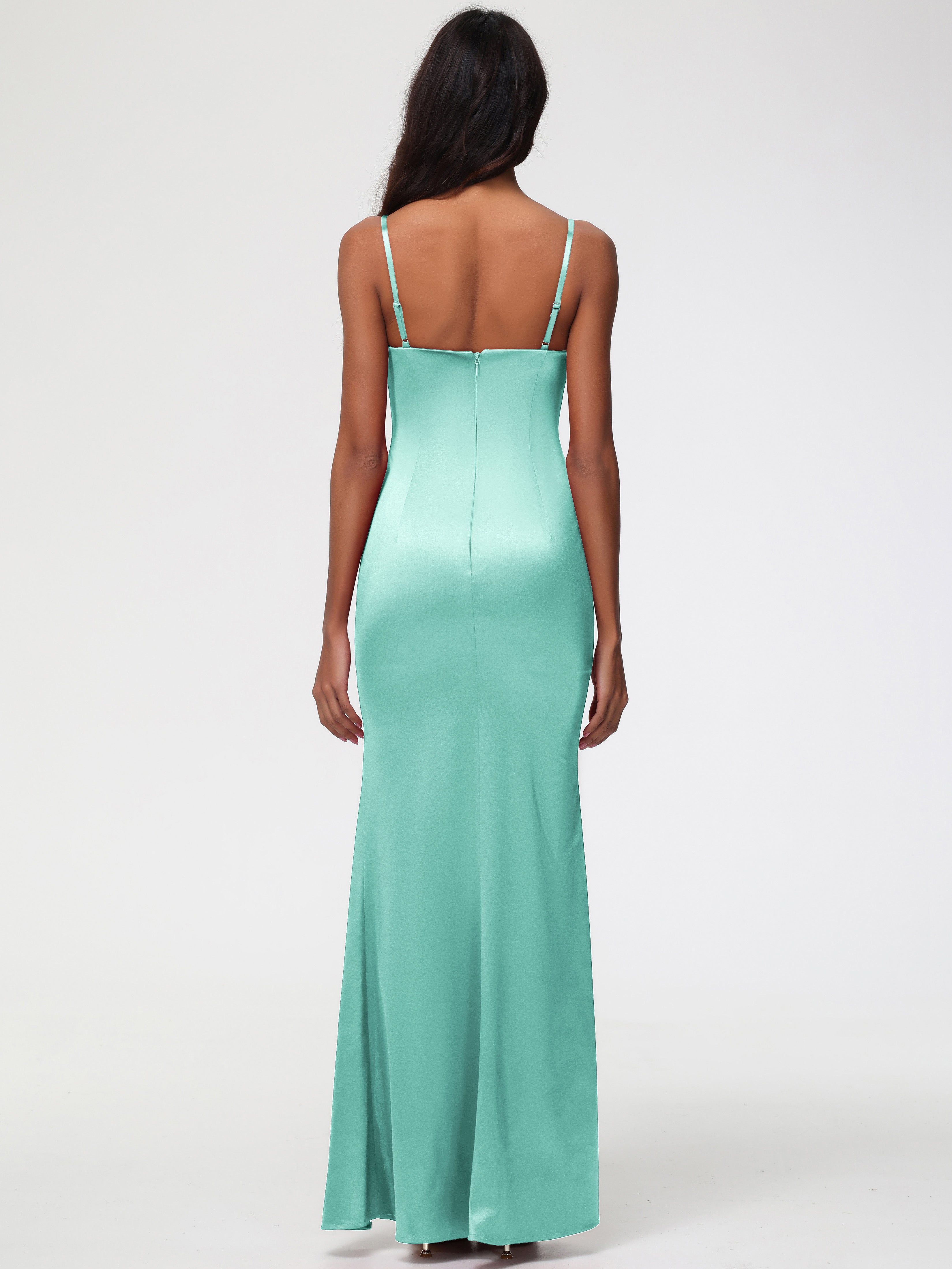 Robe Demoiselle D Honneur Vert Menthe Cache Coeur Satin Extensible Robe Fourreau Demoiselle D'Honneur