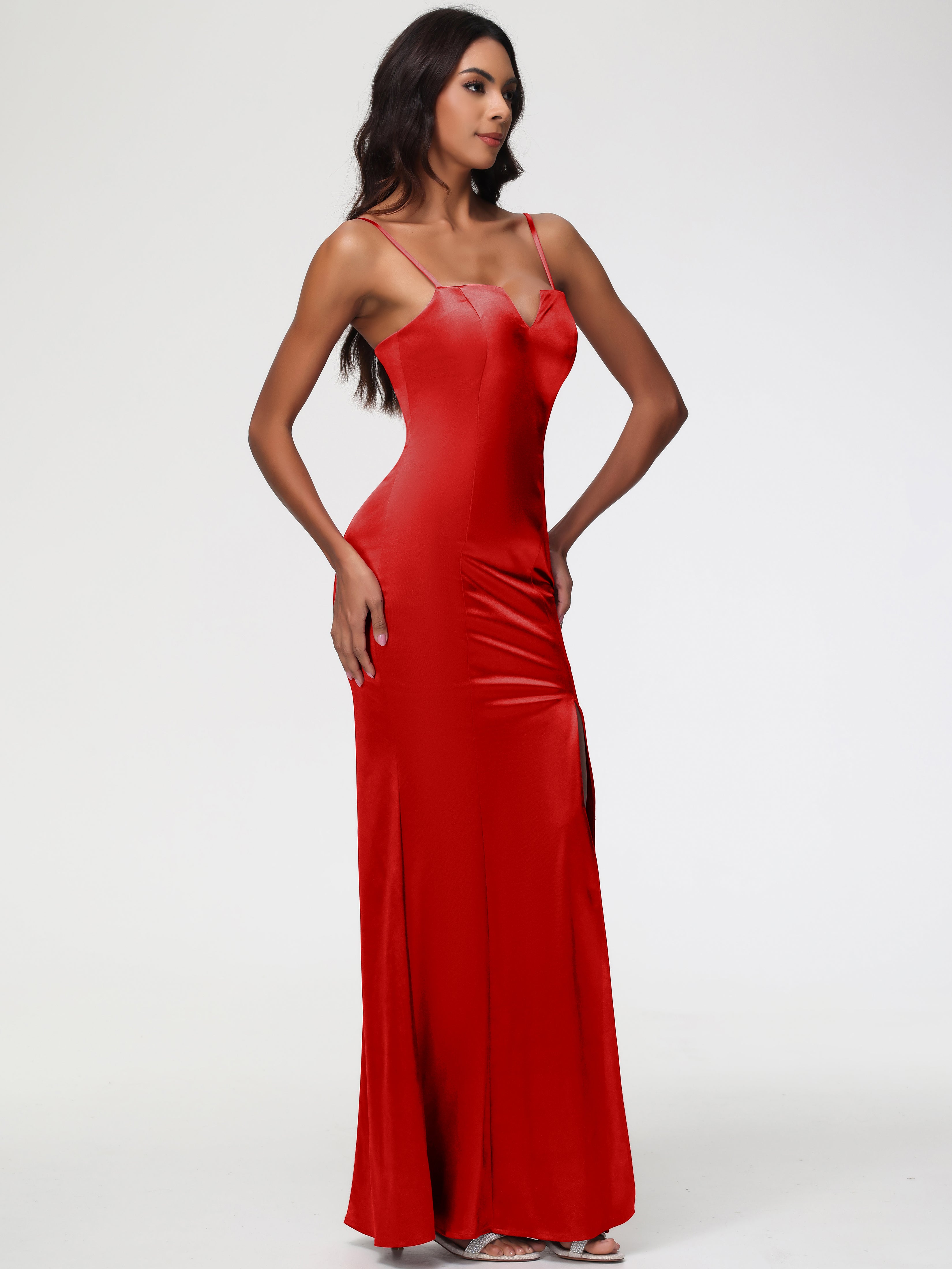 Robe Demoiselles D Honneur Rouge Cache Coeur Satin Extensible Robe Fourreau Demoiselle D'Honneur
