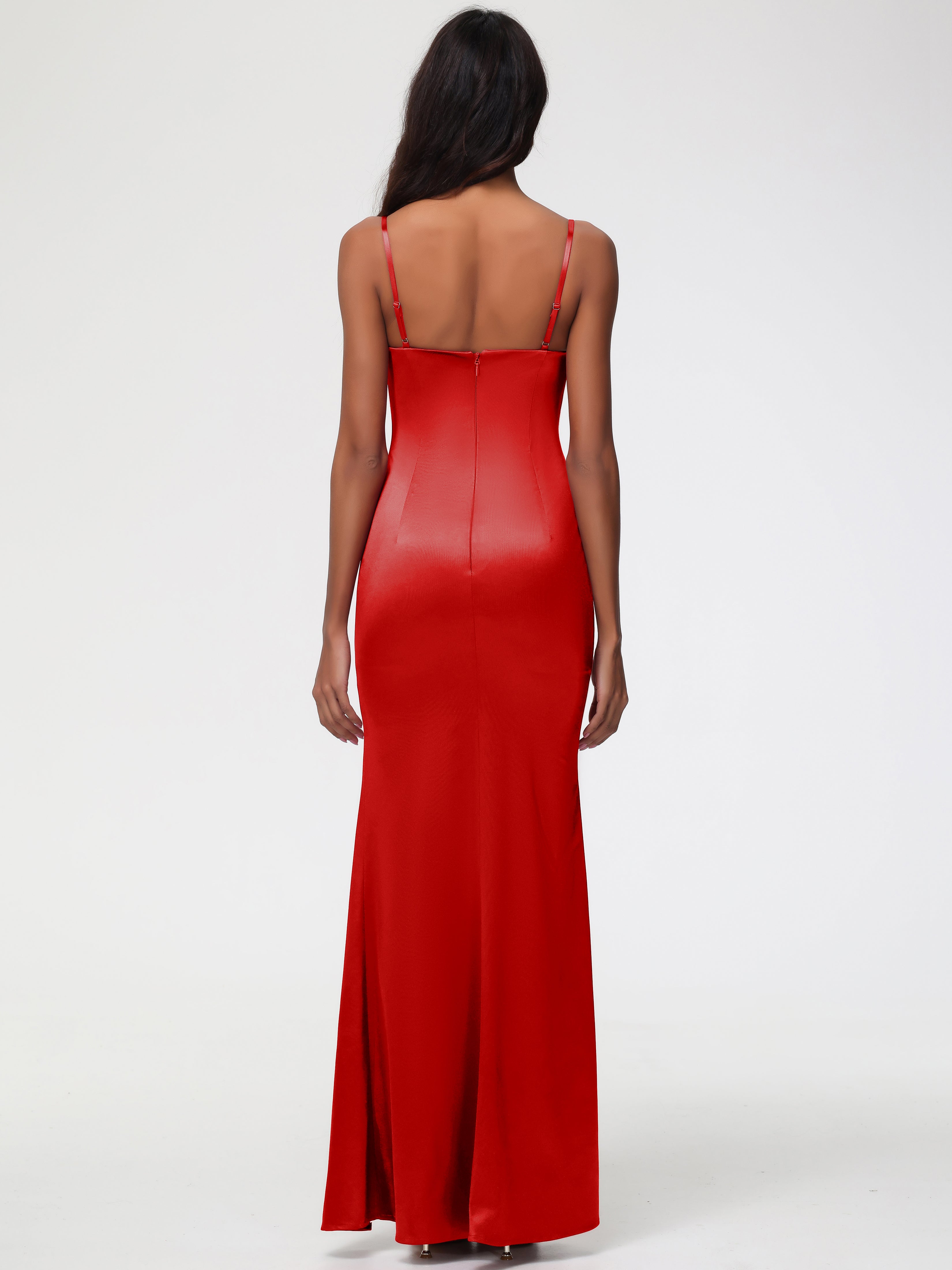Robe Demoiselles D Honneur Rouge Cache Coeur Satin Extensible Robe Fourreau Demoiselle D'Honneur