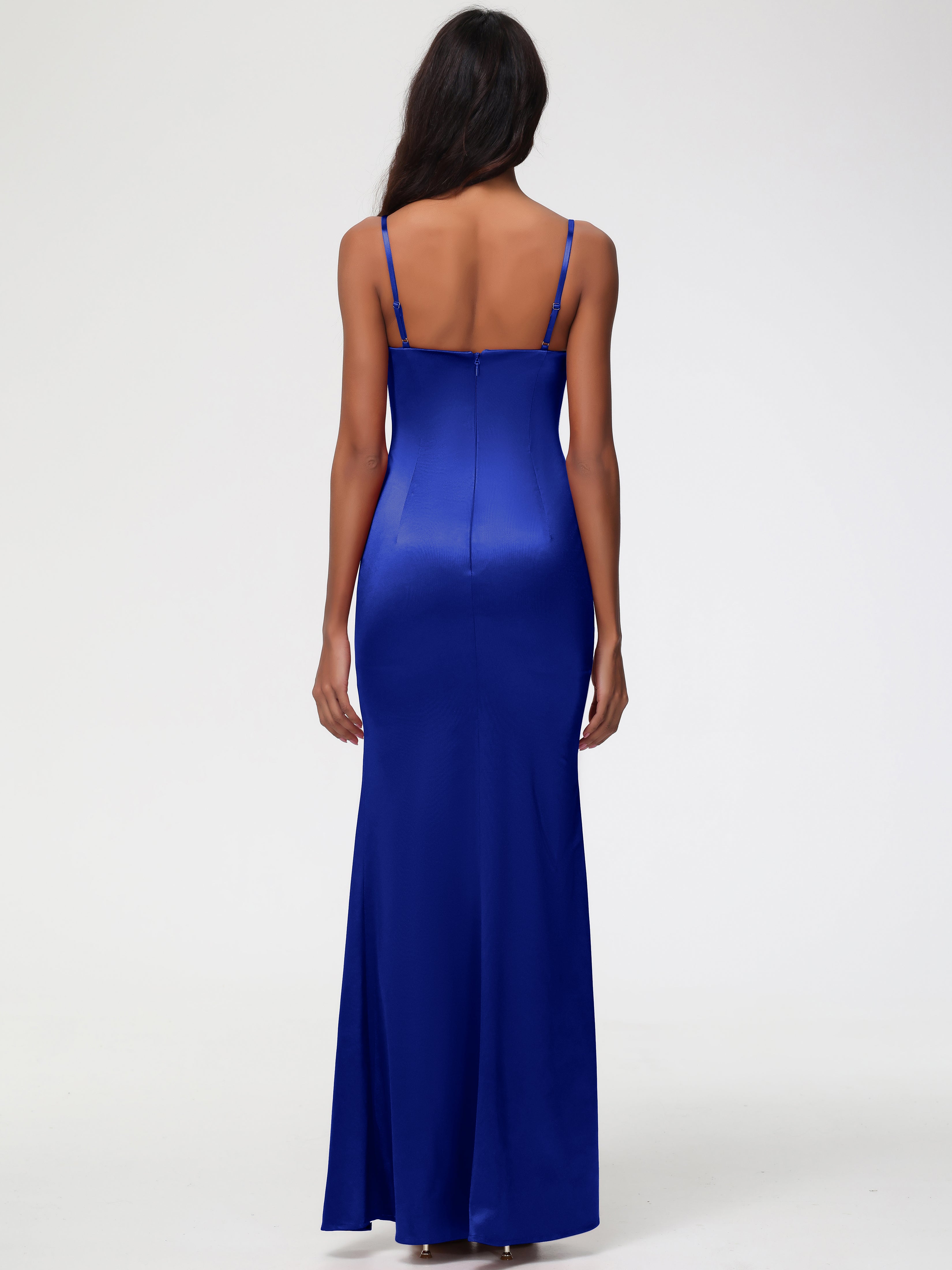 Robe Demoiselle D Honneur Bleu Royal Cache Coeur Satin Extensible Robe Fourreau Demoiselle D'Honneur