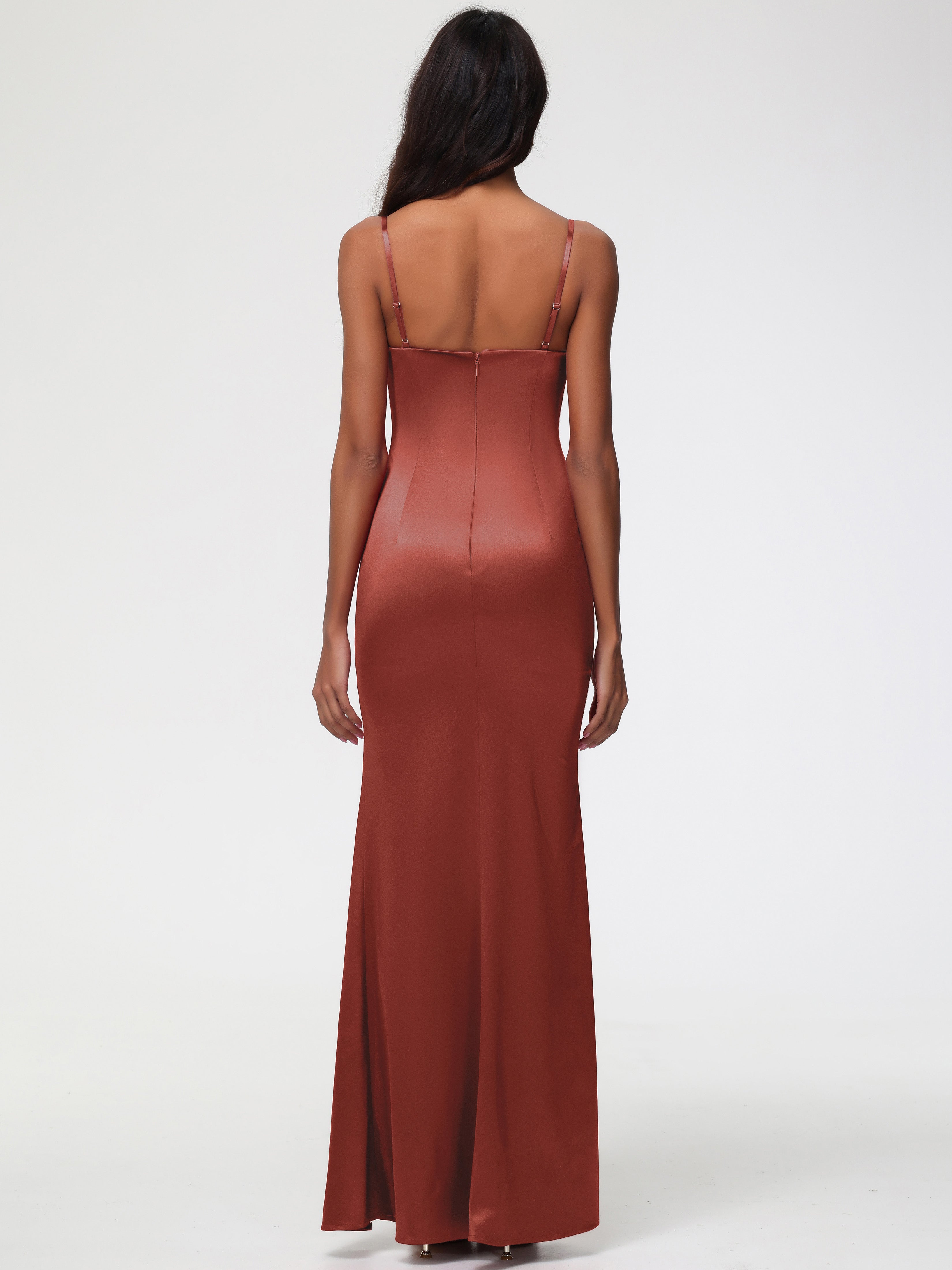 Demoiselle D'Honneur De Rouille Cache Coeur Satin Extensible Robe Fourreau Demoiselle D'Honneur