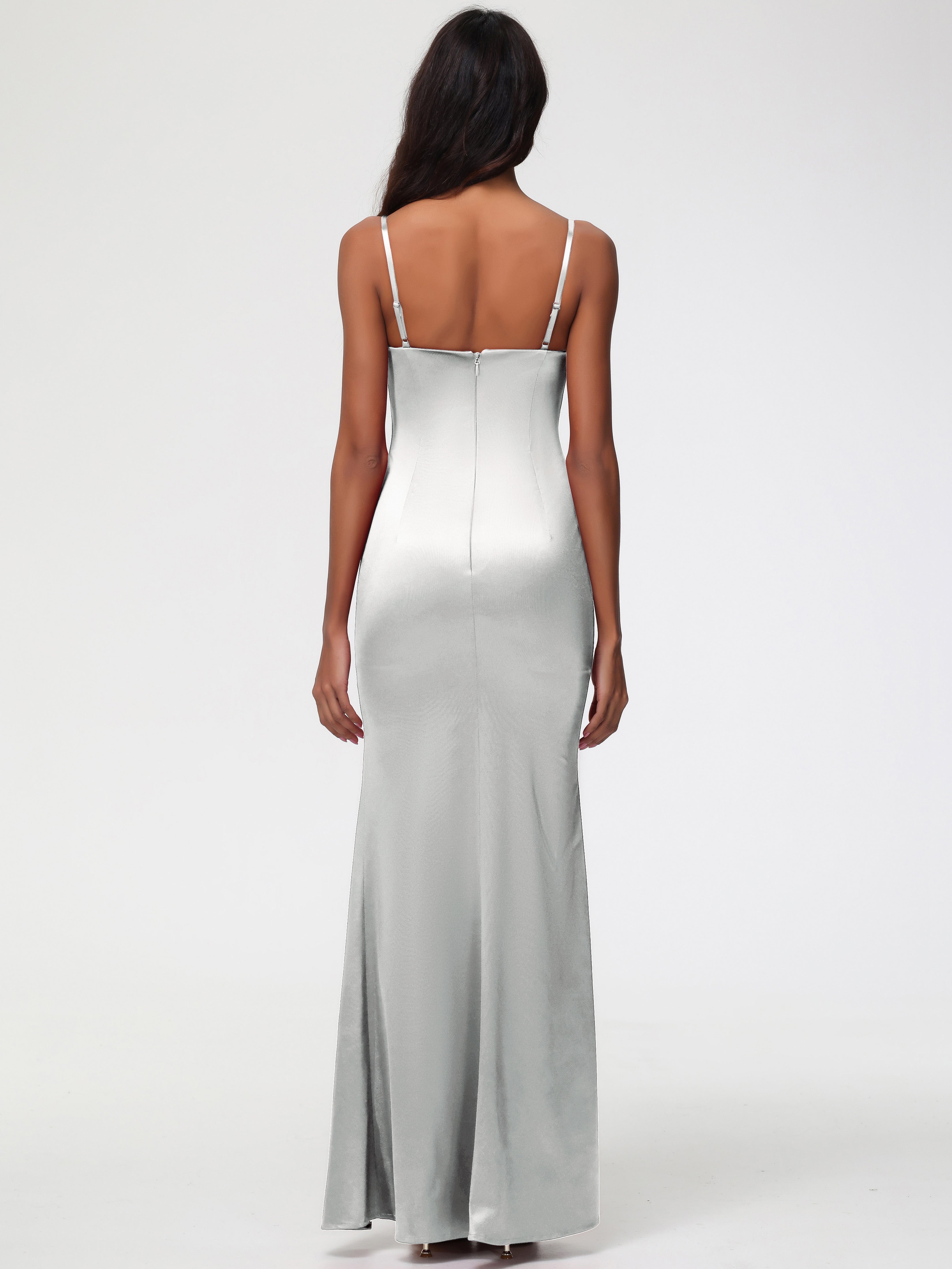 Robe Demoiselle D Honneur Argenté Cache Coeur Satin Extensible Robe Fourreau Demoiselle D'Honneur