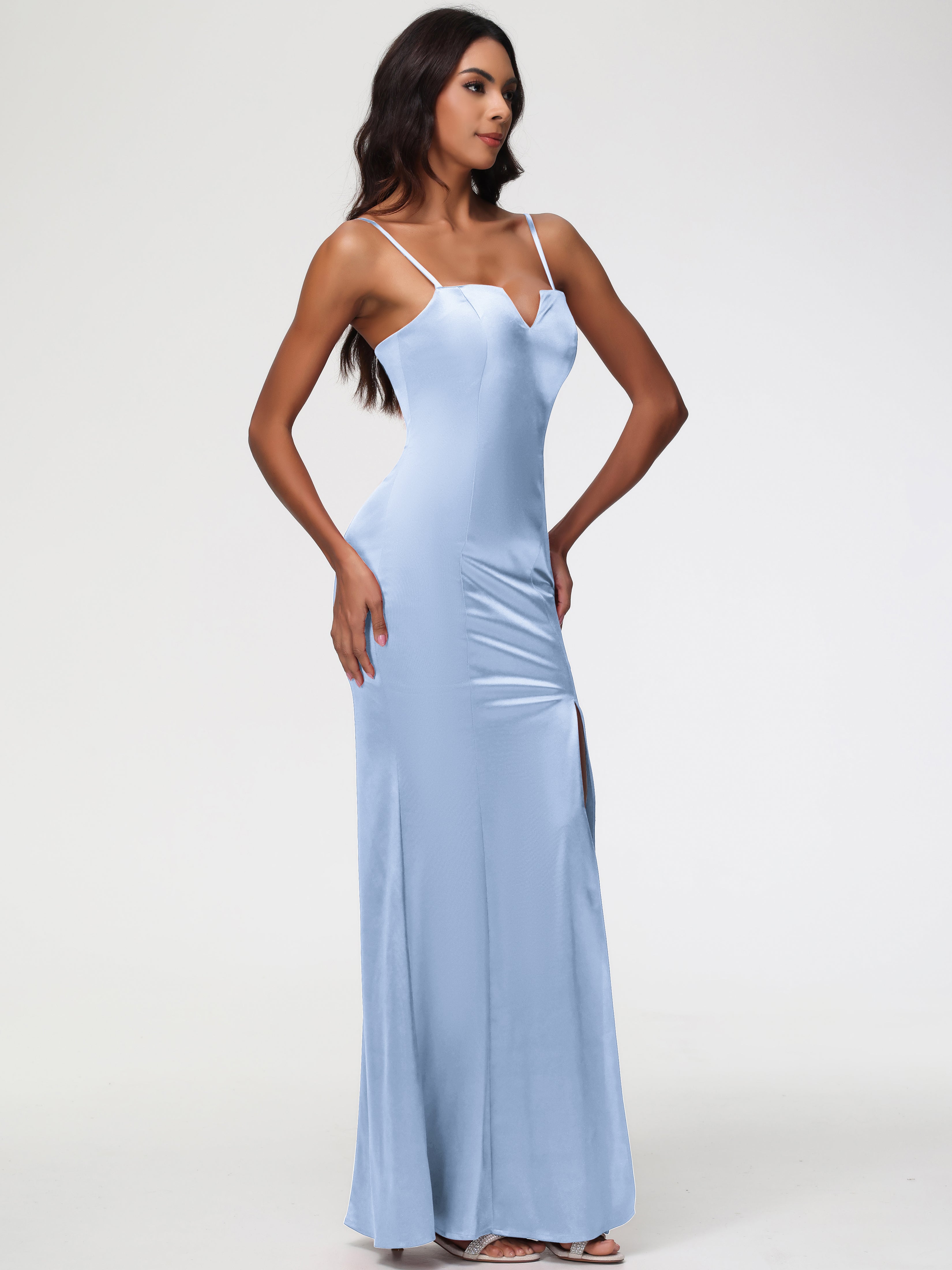 Robe Demoiselle D Honneur Bleu Ciel Cache Coeur Satin Extensible Robe Fourreau Demoiselle D'Honneur
